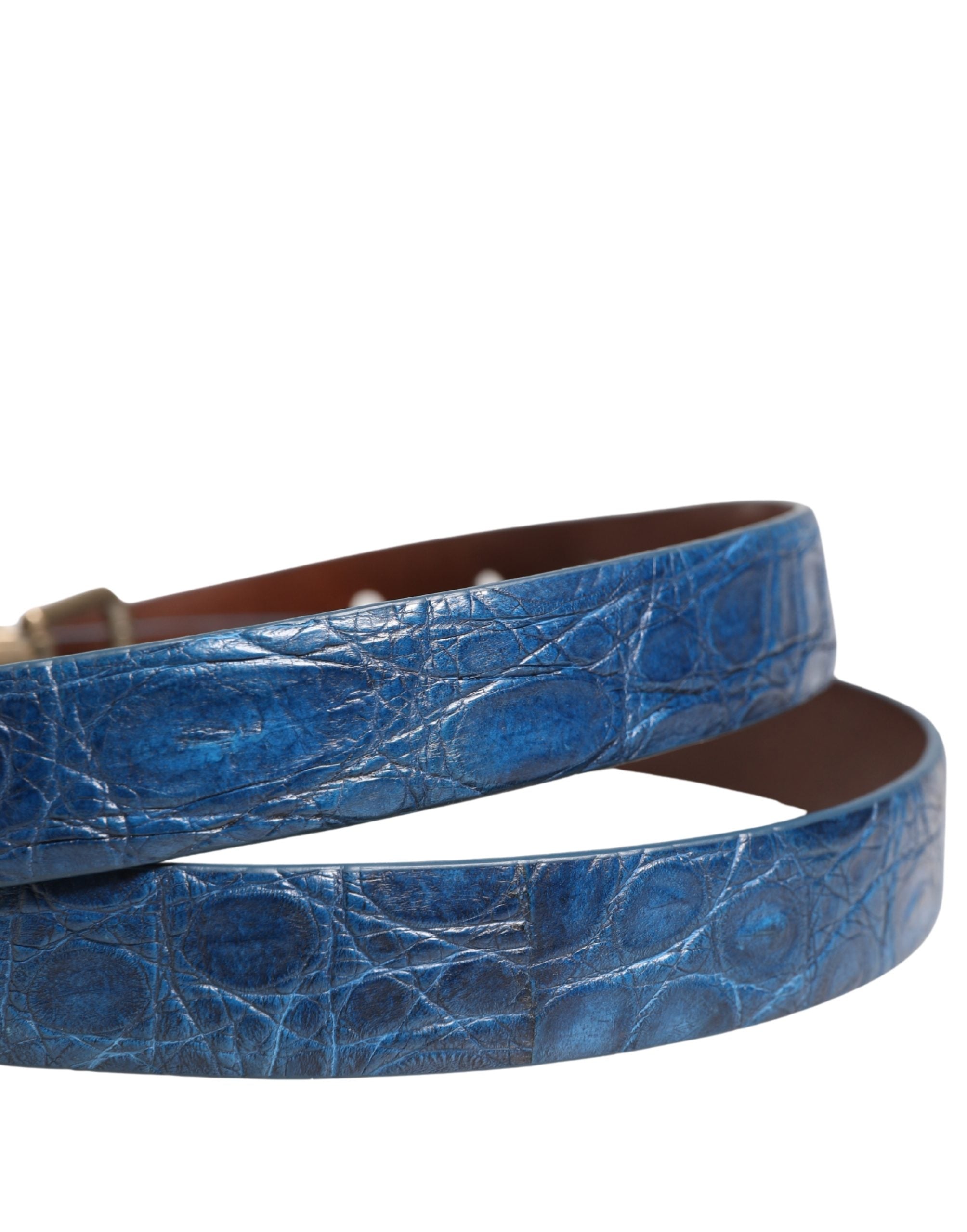 Navy Blue Leather Gold Tone Metal Buckle Belt - ventzia
