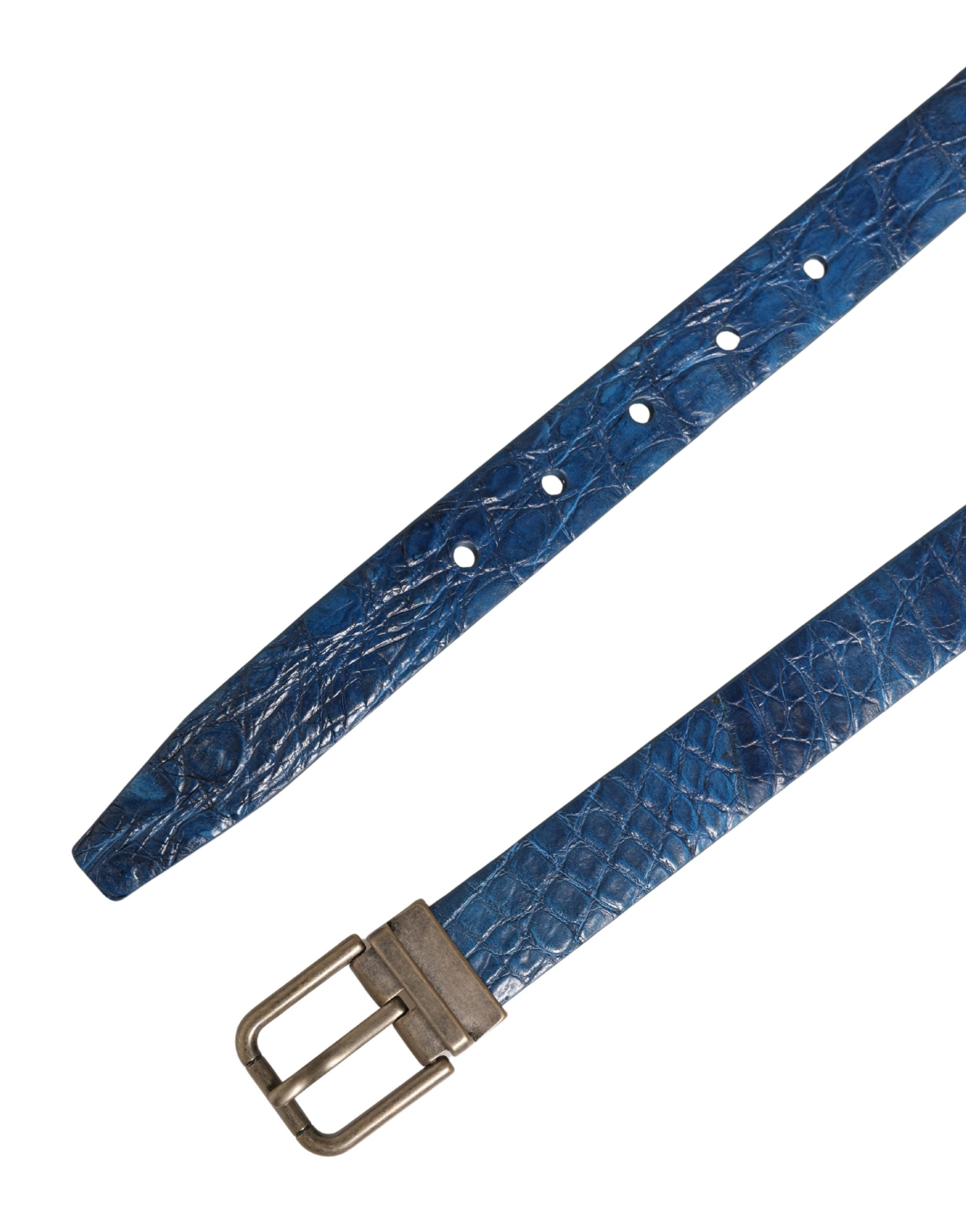 Navy Blue Leather Gold Tone Metal Buckle Belt - ventzia
