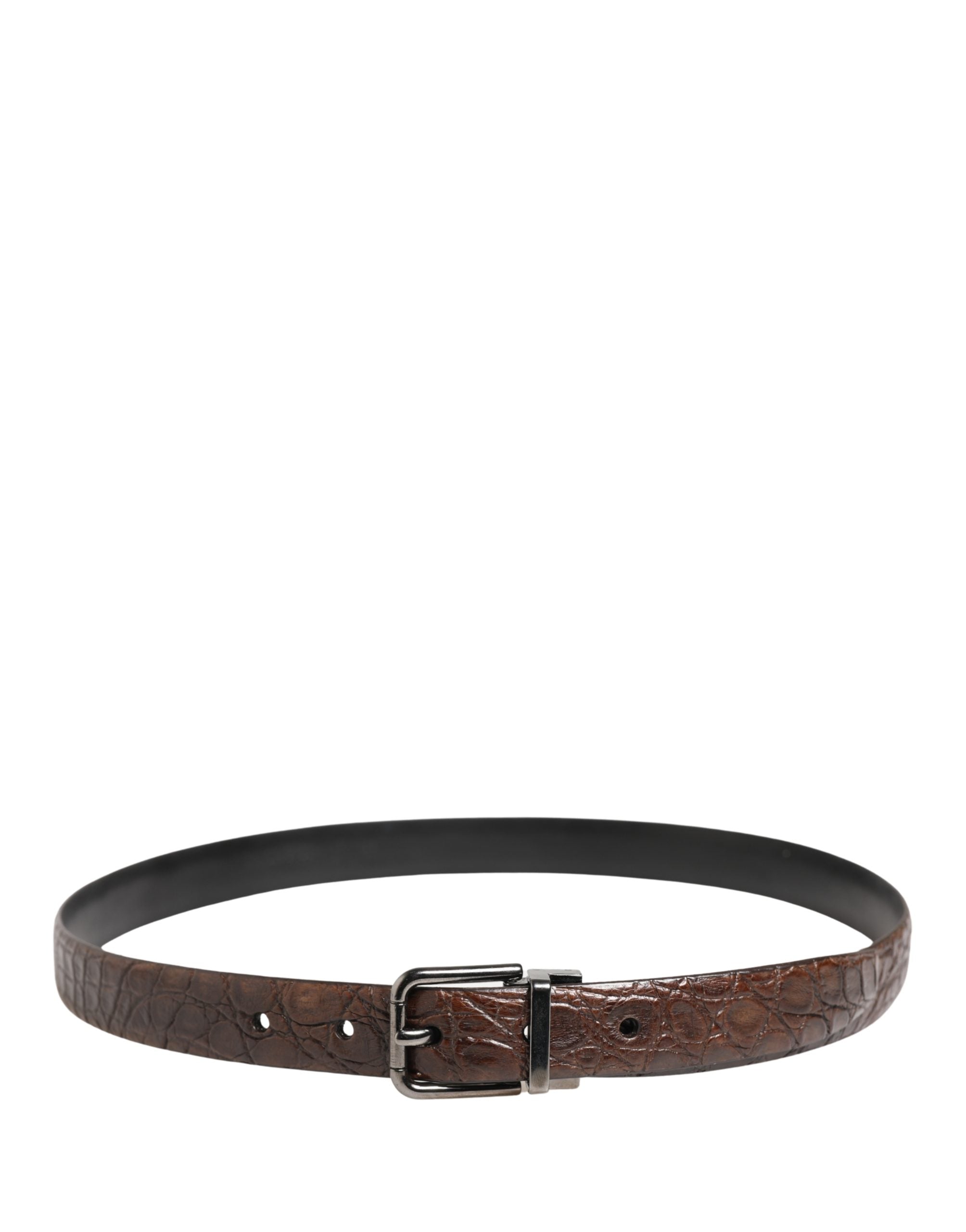 Brown Leather Silver Tone Metal Buckle Belt - ventzia