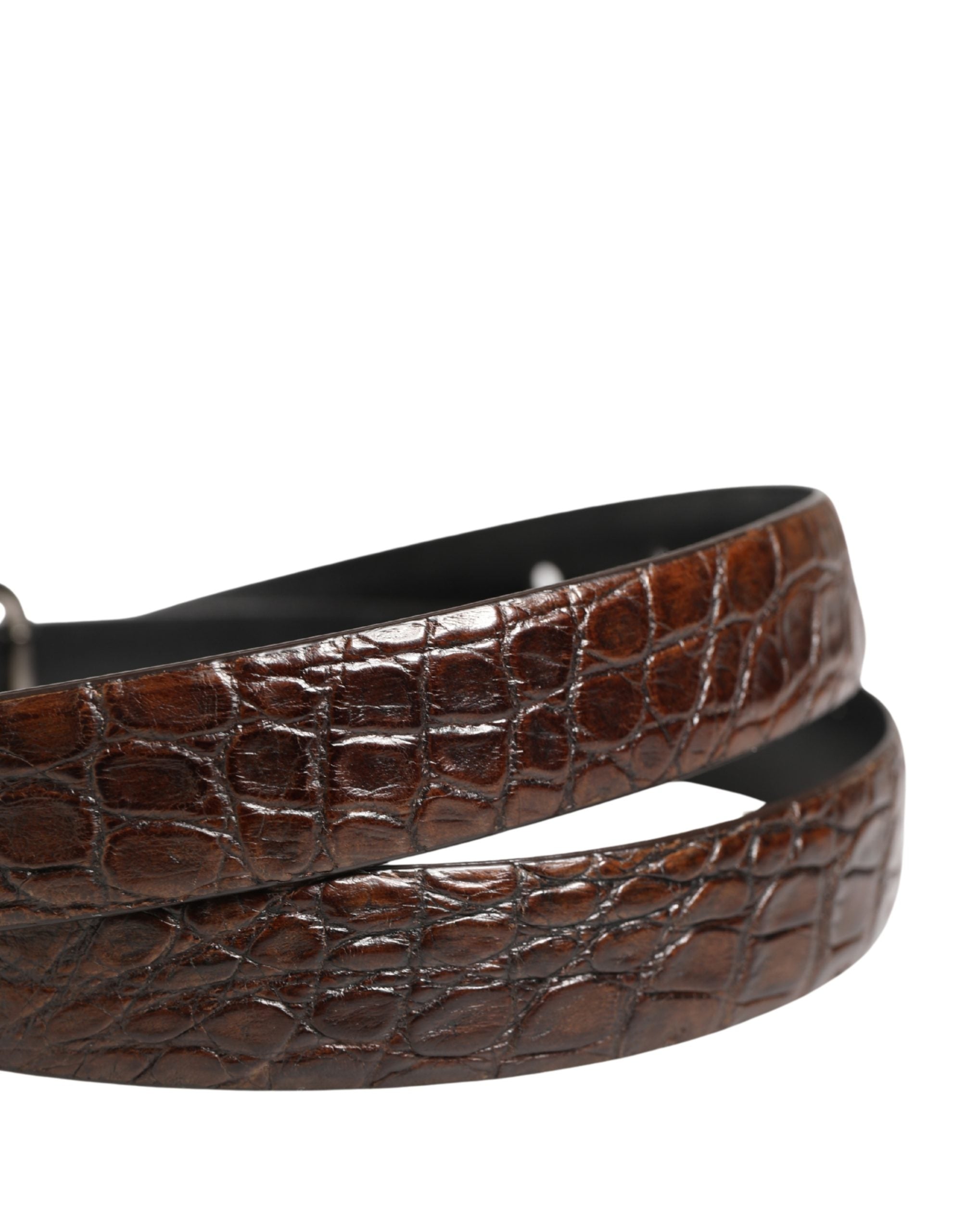 Brown Leather Silver Tone Metal Buckle Belt - ventzia