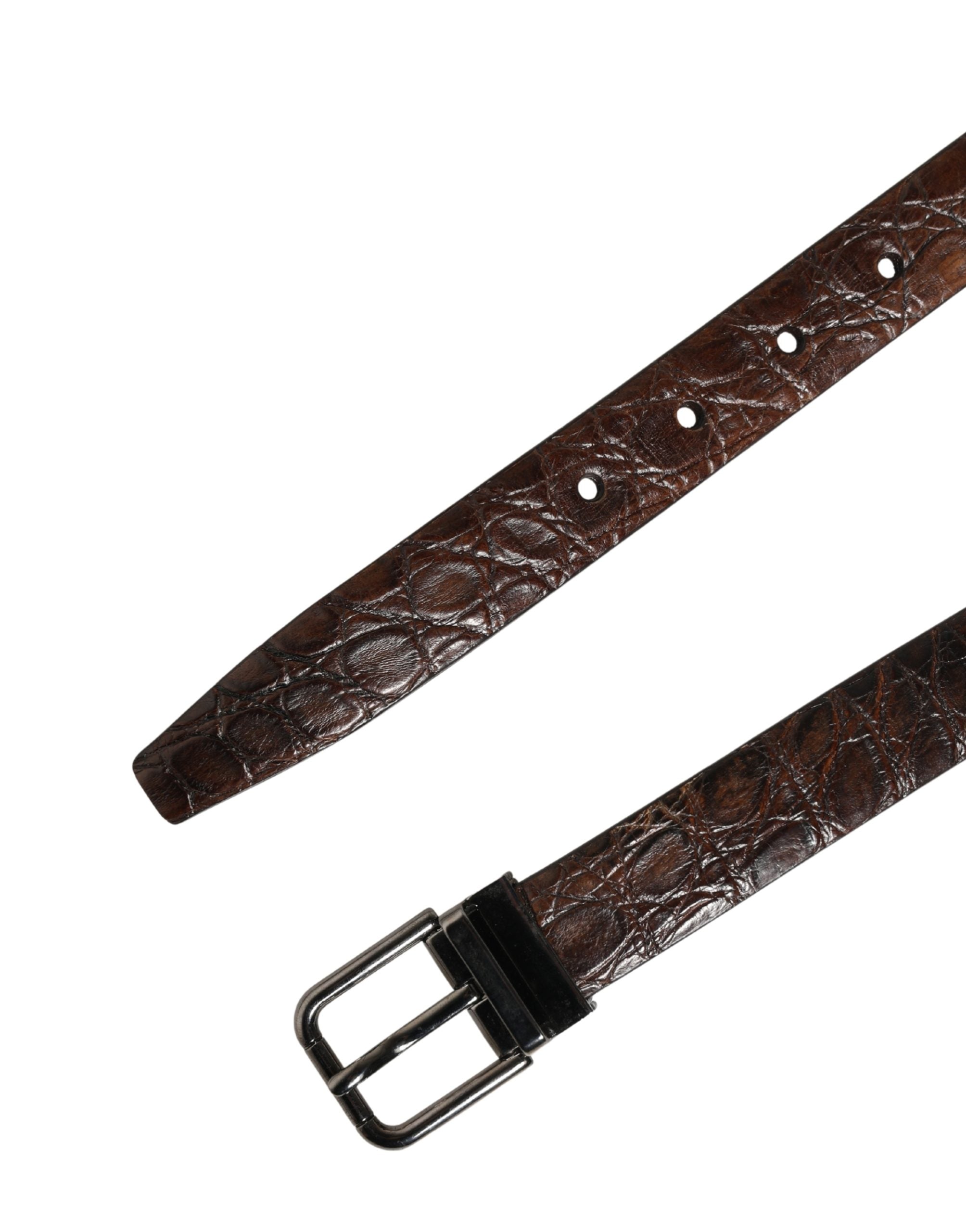 Brown Leather Silver Tone Metal Buckle Belt - ventzia