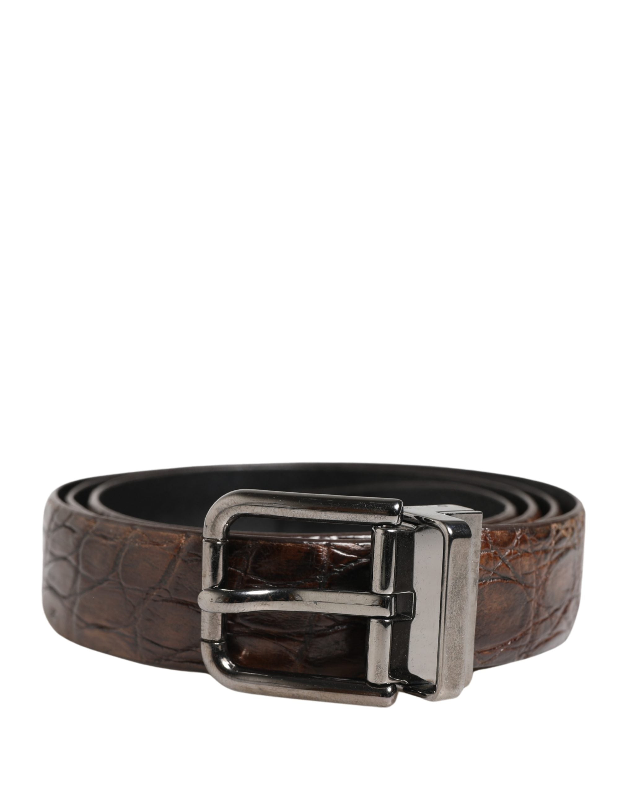 Brown Leather Silver Tone Metal Buckle Belt - ventzia