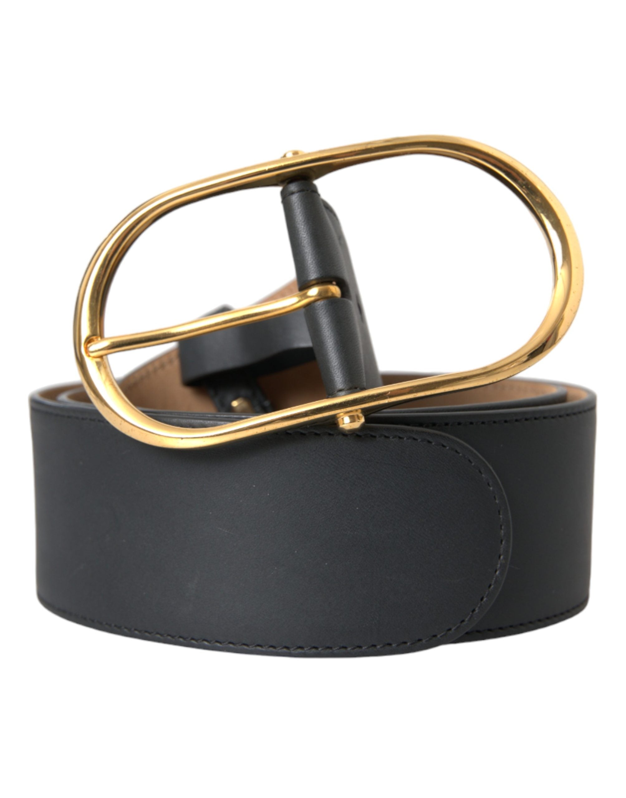 Black Leather Classic Metal Oval Buckle Belt - ventzia