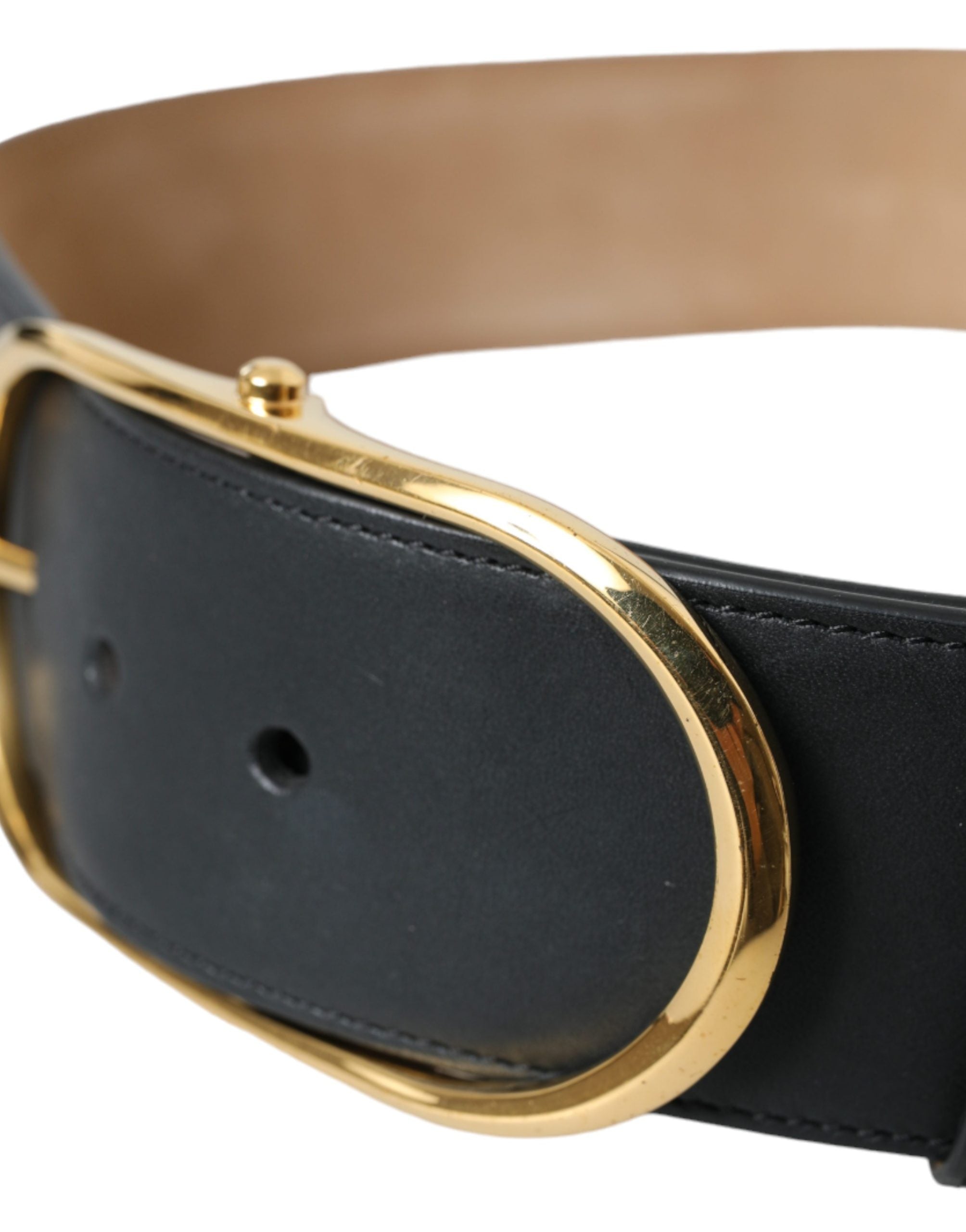 Black Leather Classic Metal Oval Buckle Belt - ventzia