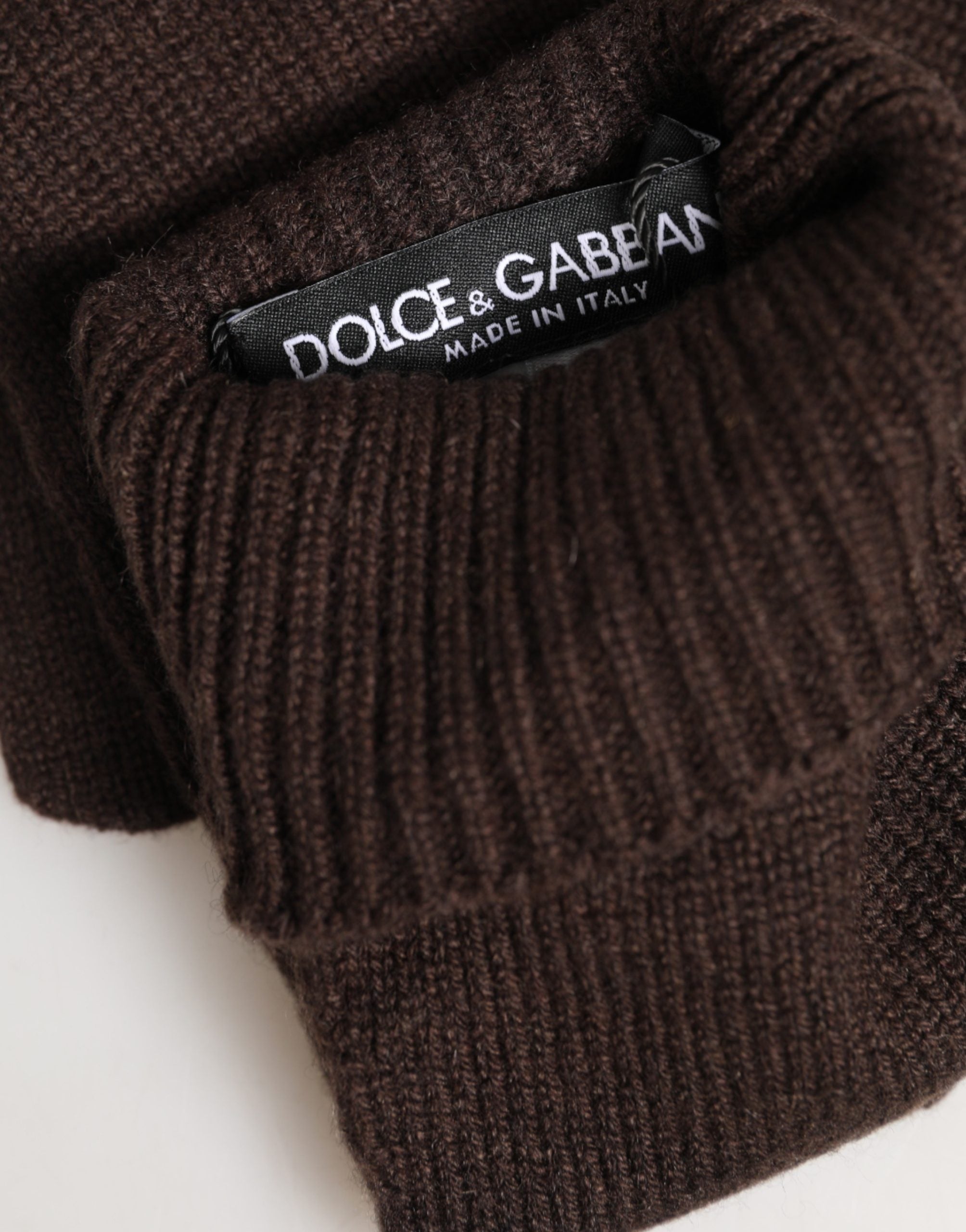 Brown Cashmere Knitted Elbow Length Mitten Gloves - ventzia