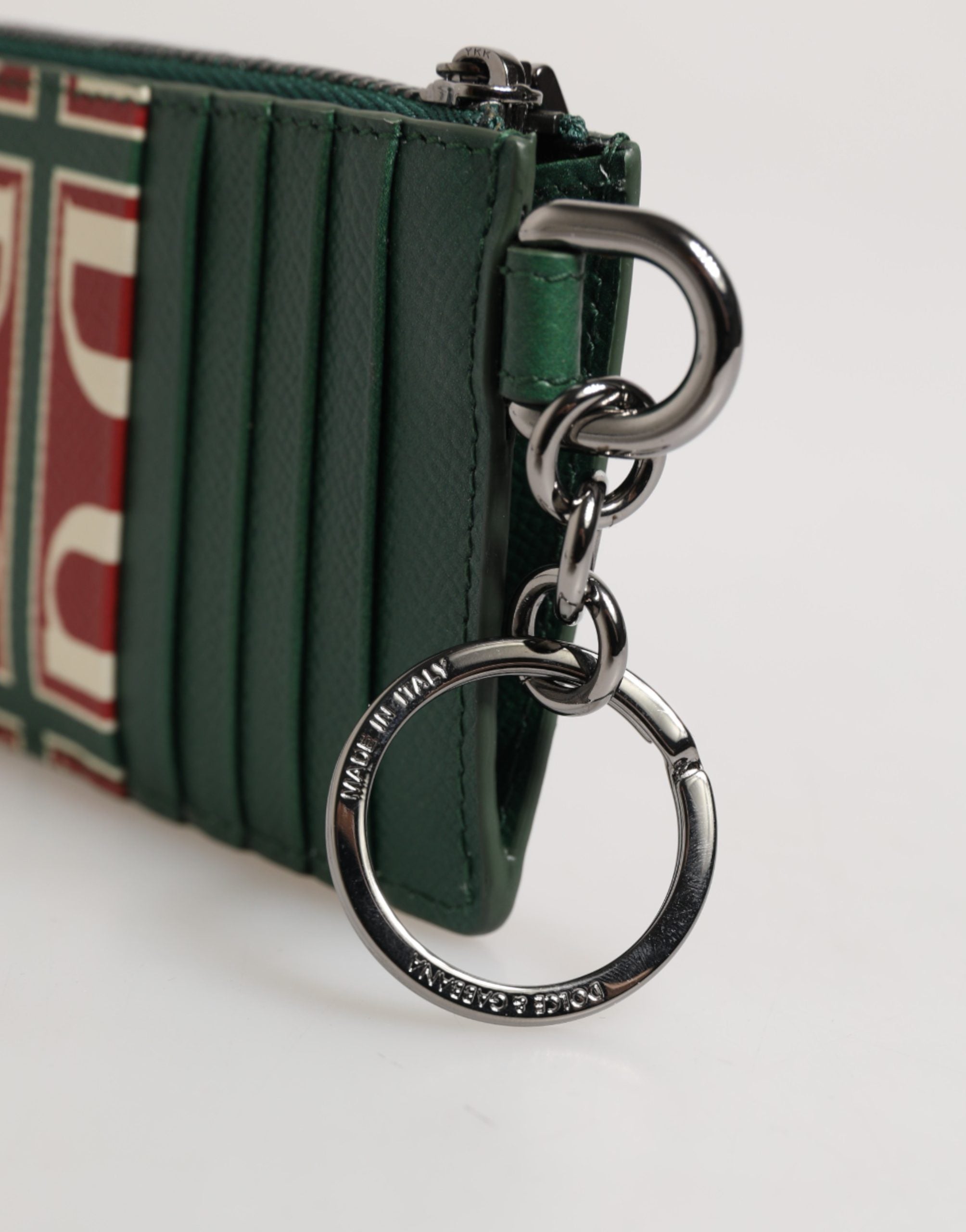 Green Calf Leather Logo Print Monogram Card Holder Wallet - ventzia