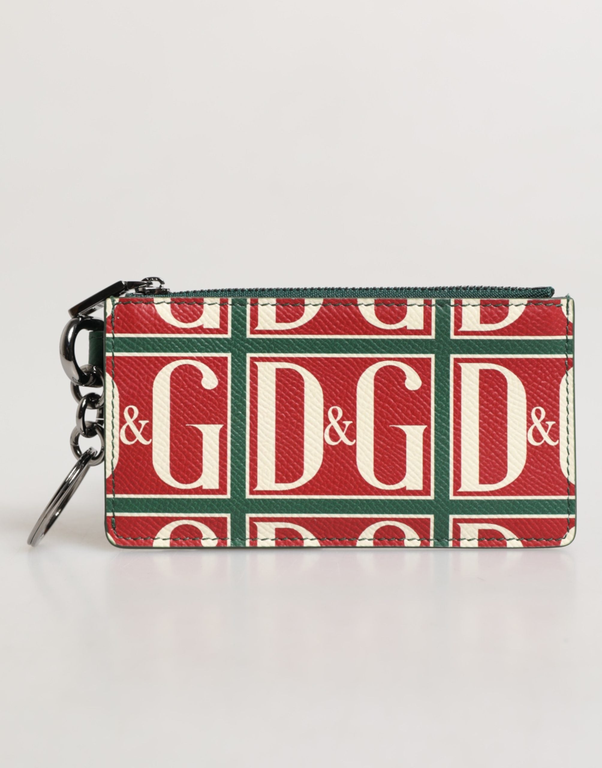 Green Calf Leather Logo Print Monogram Card Holder Wallet - ventzia