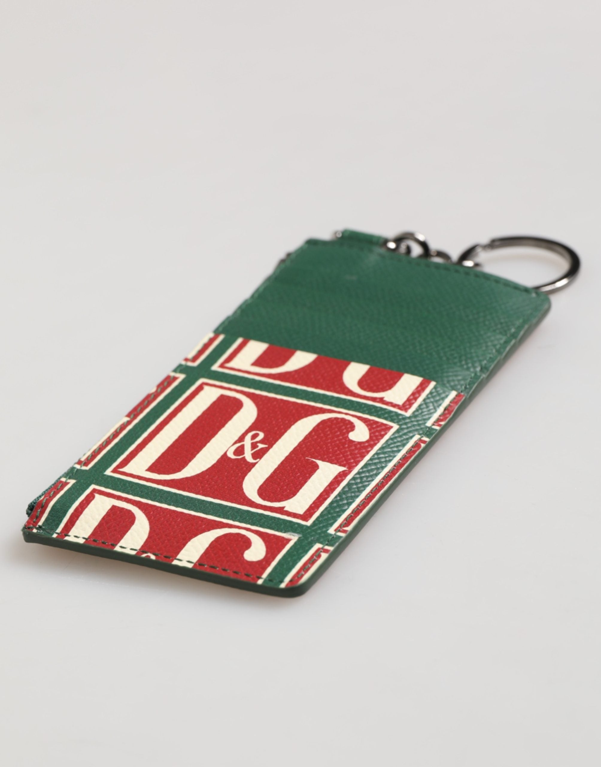 Green Calf Leather Logo Print Monogram Card Holder Wallet - ventzia
