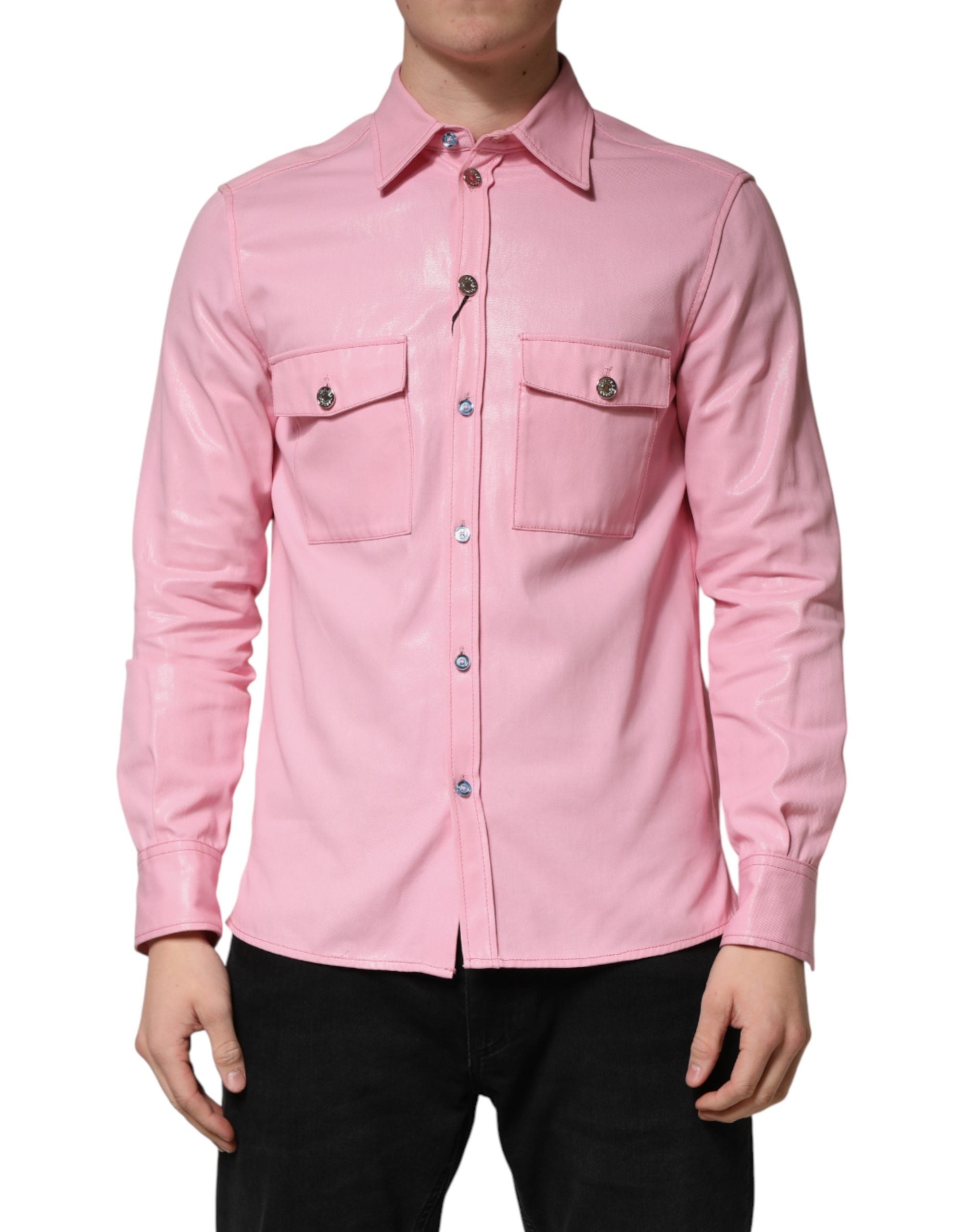 Pink Cotton Collared Men Button Down Shirt - ventzia