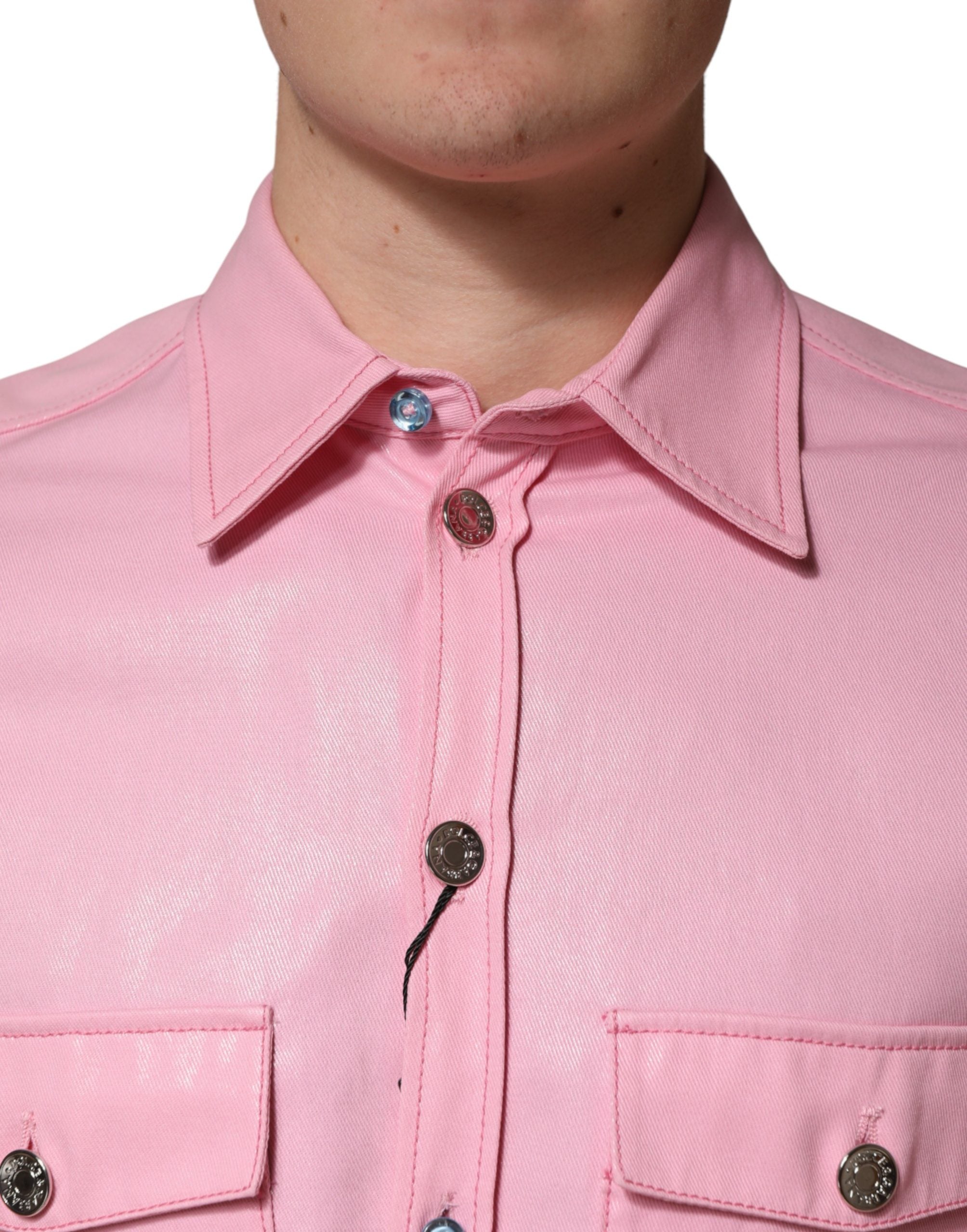 Pink Cotton Collared Men Button Down Shirt - ventzia