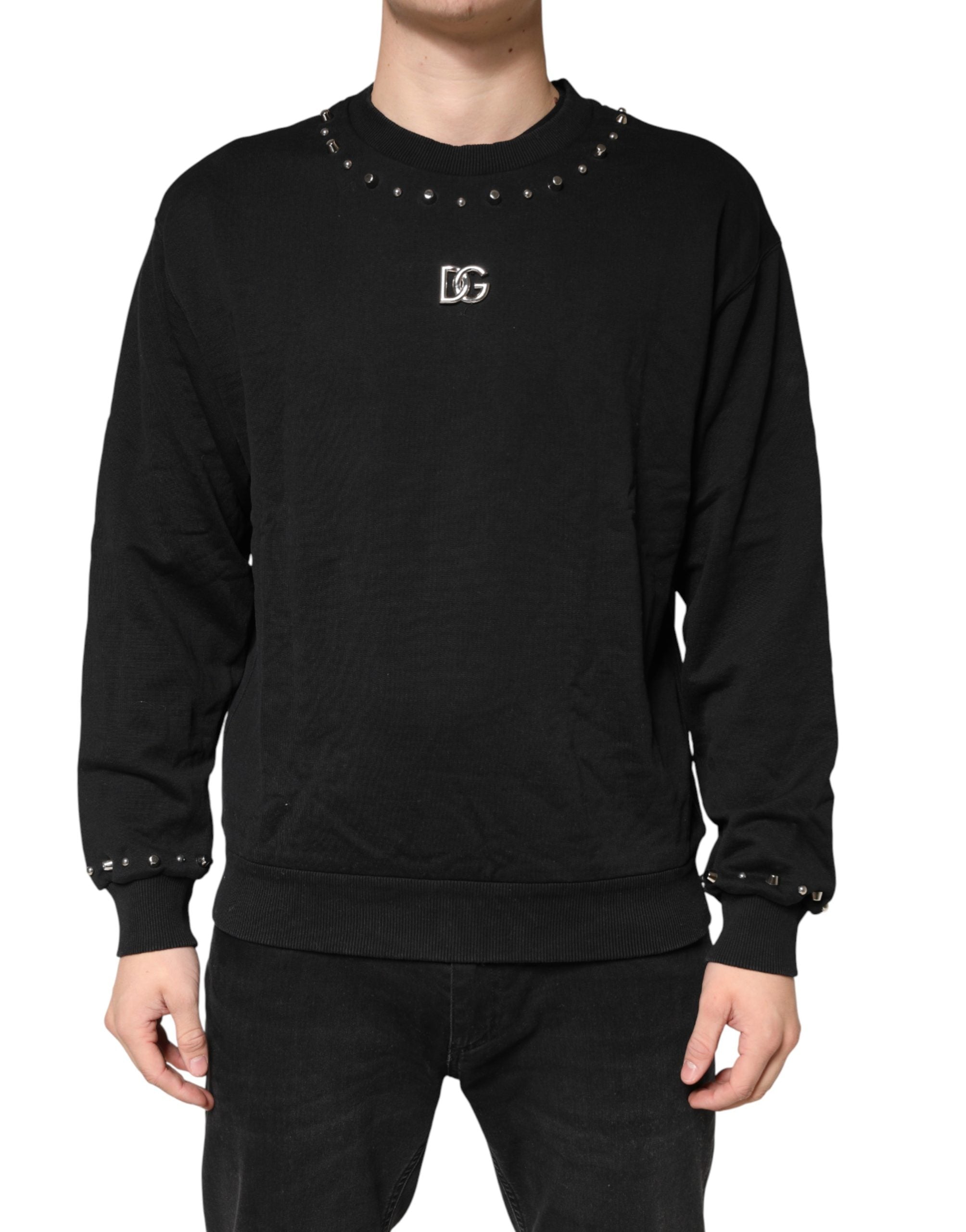 Black Embellished Cotton Sweatshirt Sweater - ventzia
