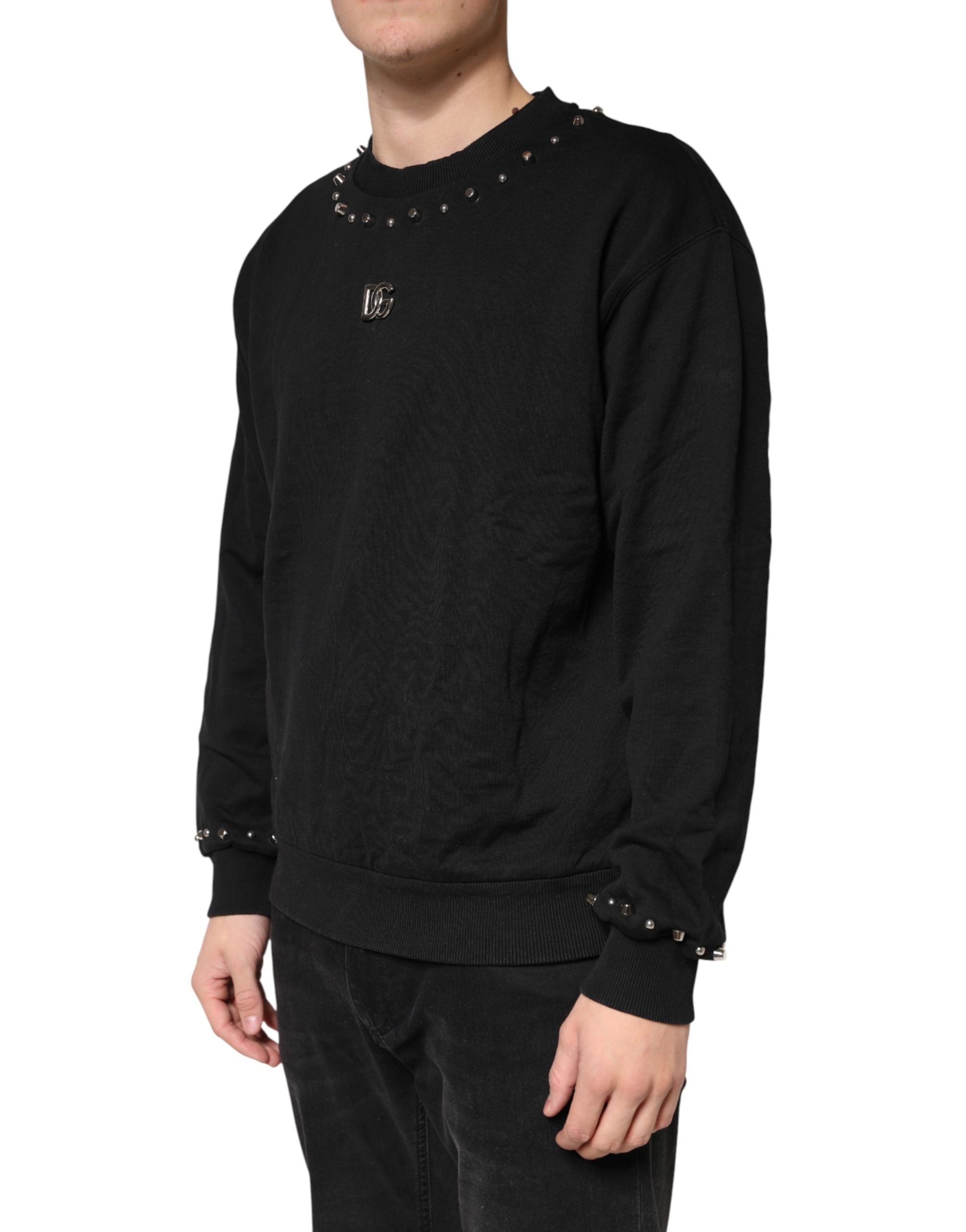 Black Embellished Cotton Sweatshirt Sweater - ventzia