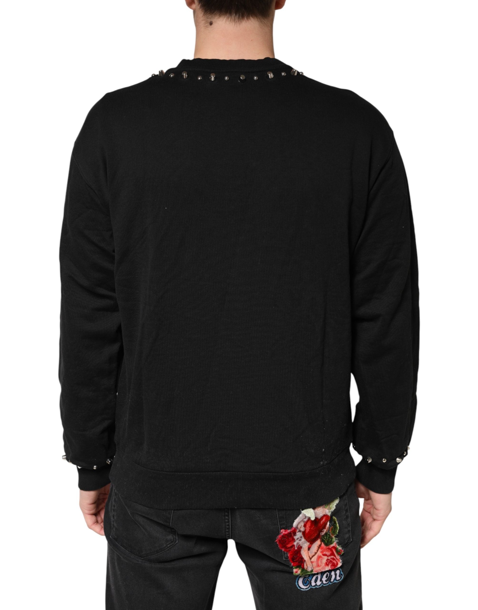Black Embellished Cotton Sweatshirt Sweater - ventzia