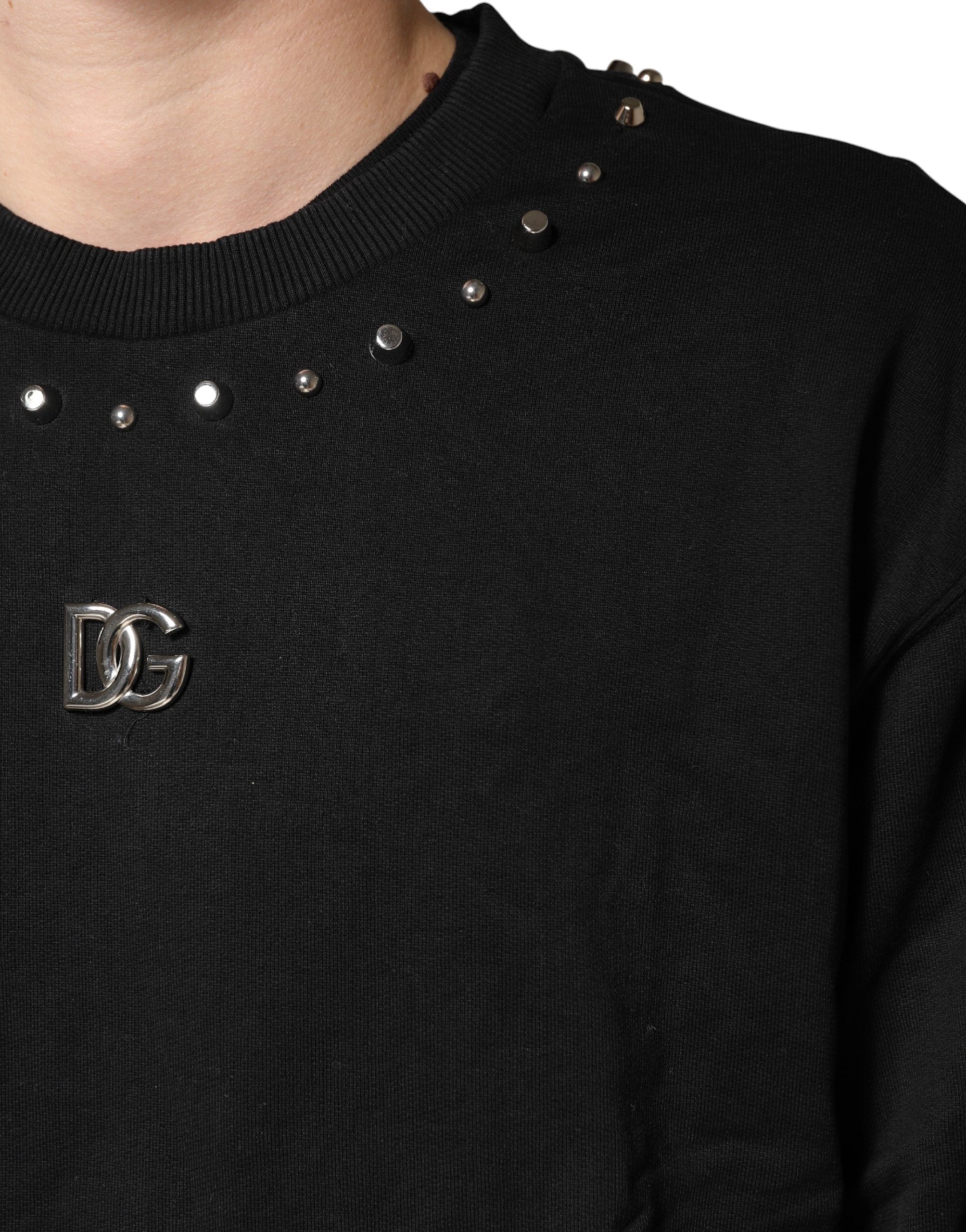 Black Embellished Cotton Sweatshirt Sweater - ventzia