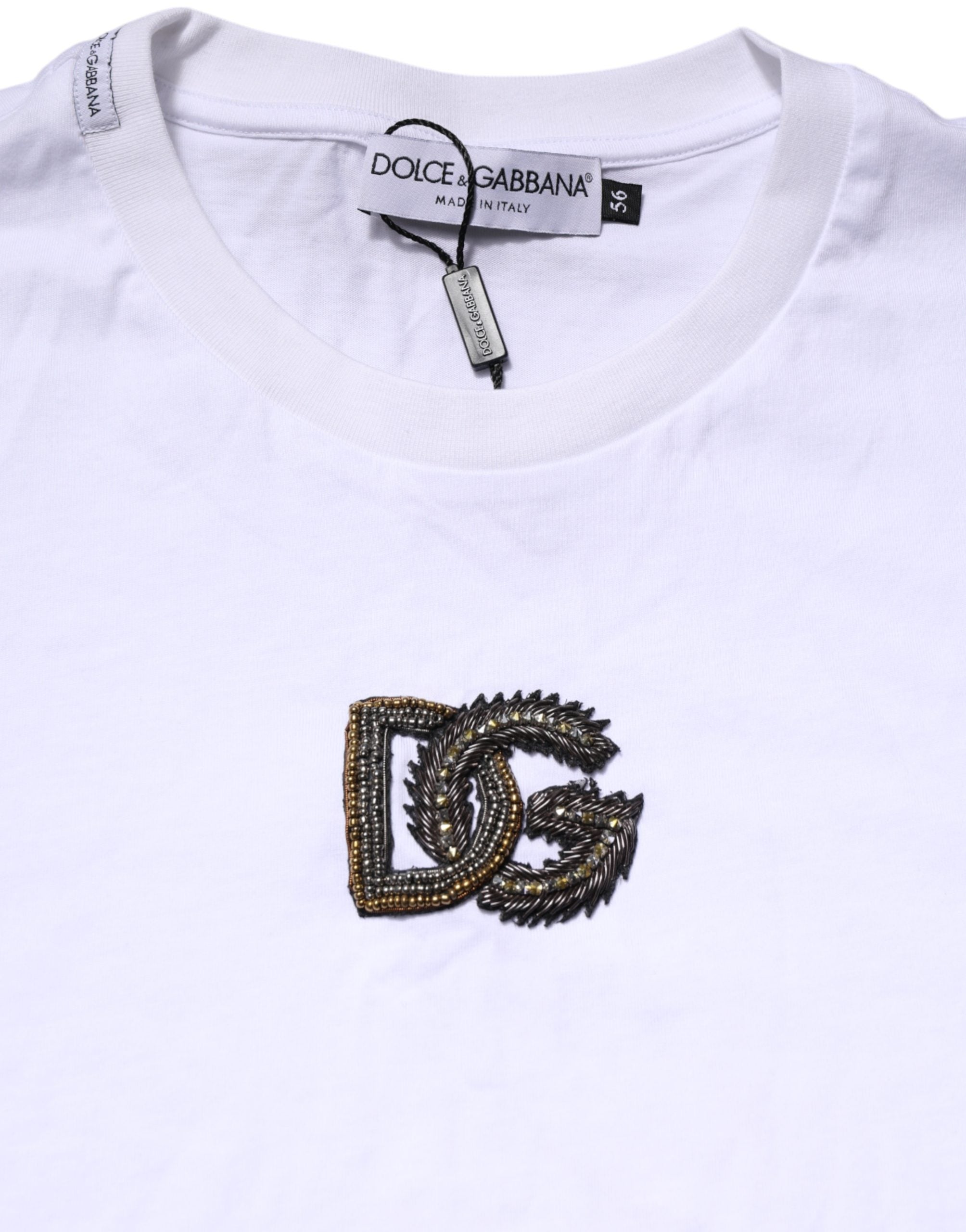 White Cotton DG Logo Embroidery Men  T-shirt - ventzia