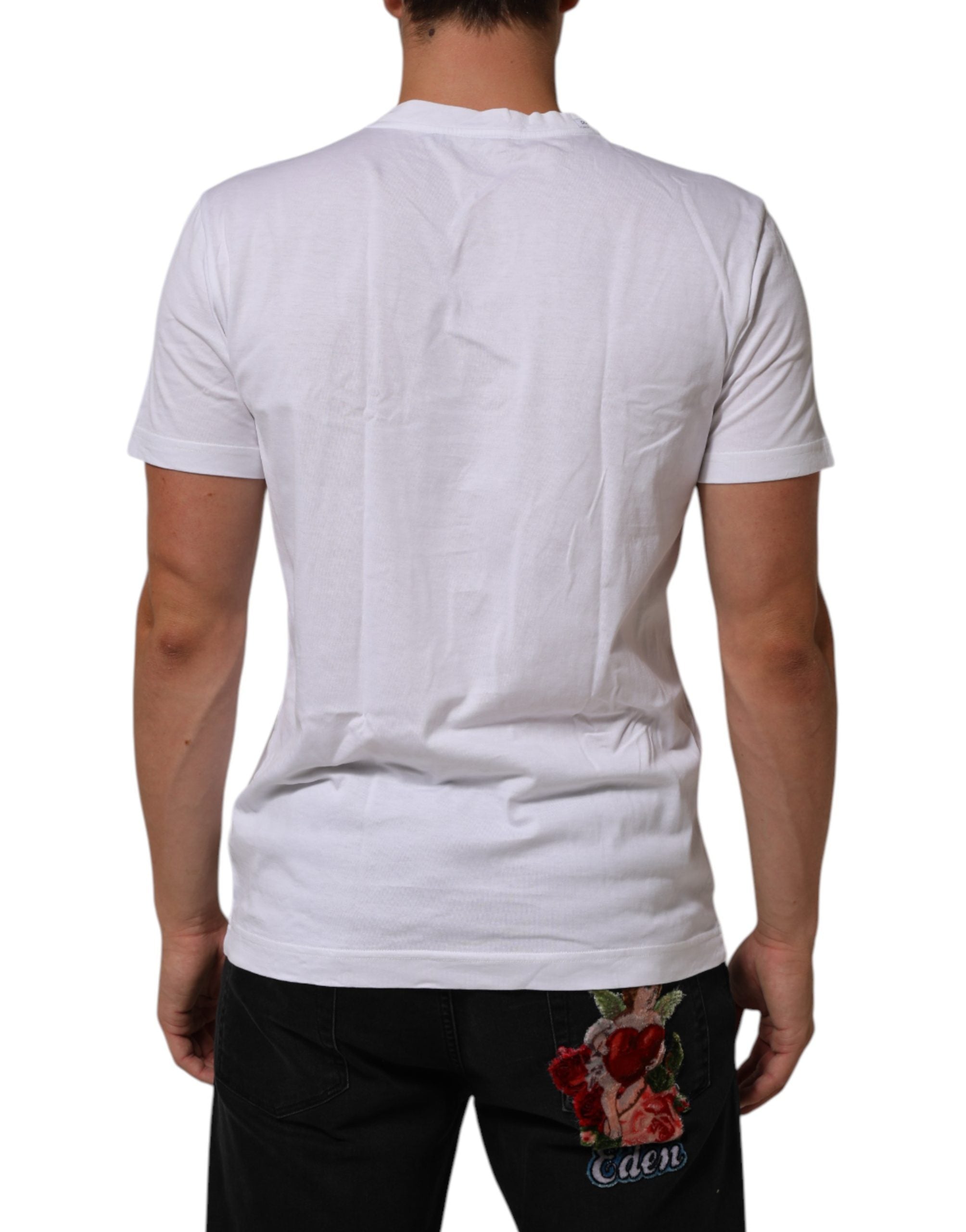 White Cotton DG Love Patch Crew Neck T-shirt - ventzia