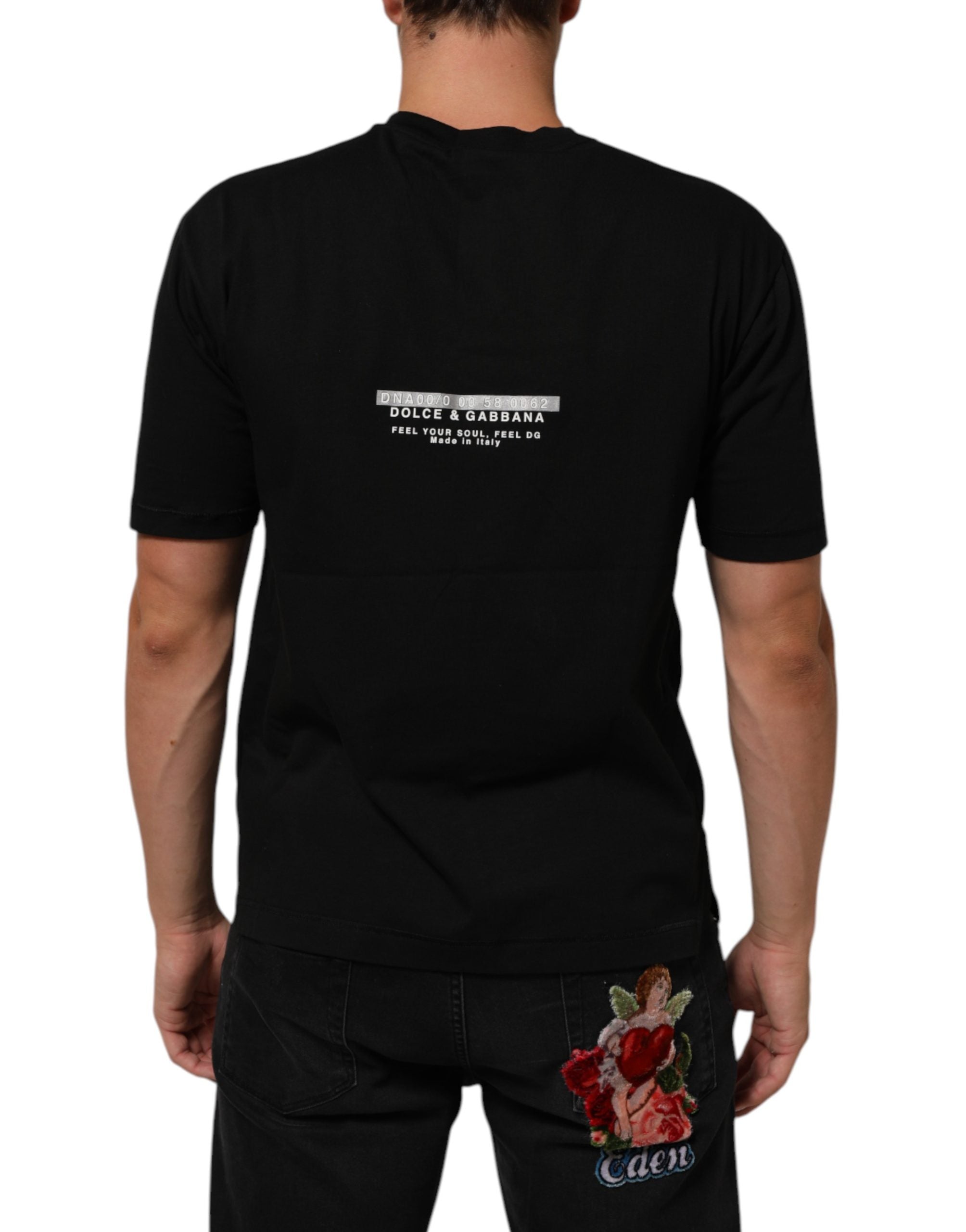 Black Statement Cotton Crew Neck Men T-shirt - ventzia