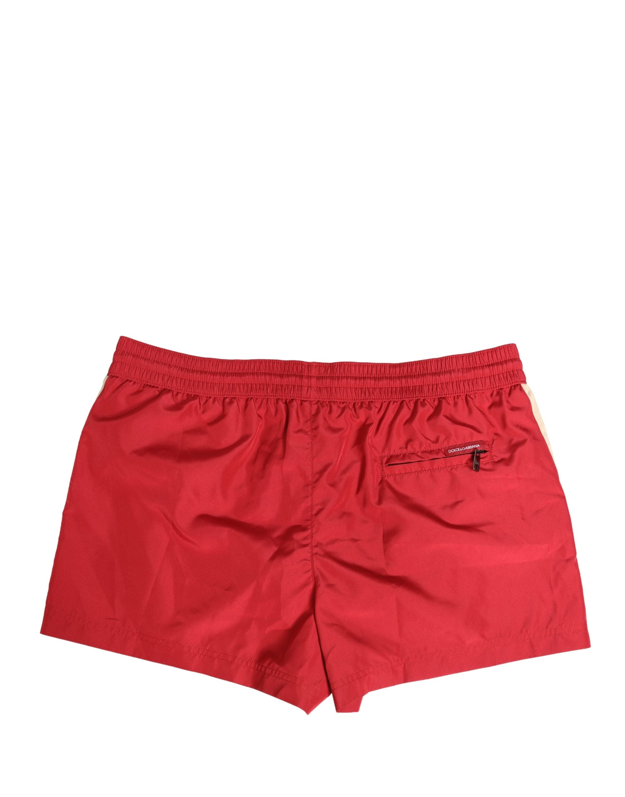Red Polyester Men Drawstring Shorts Swimwear - ventzia