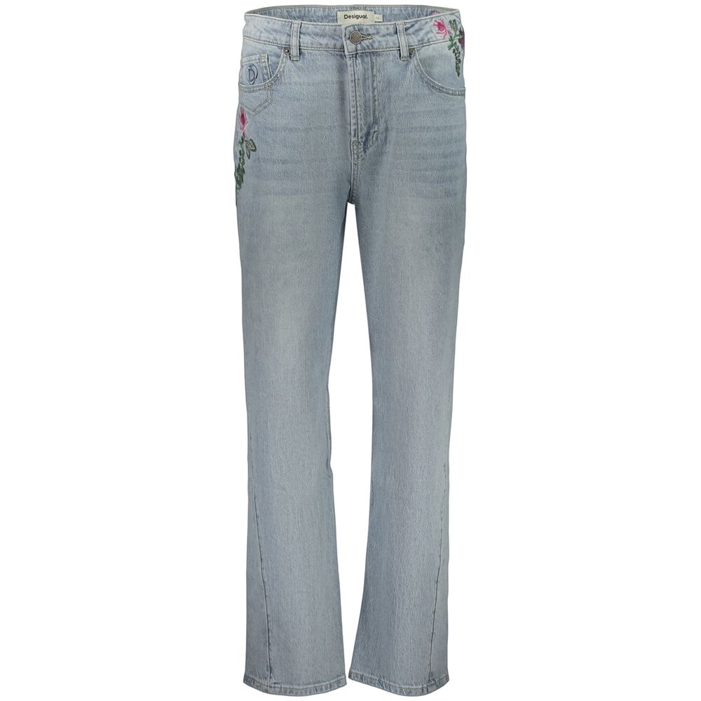 Blue Cotton Straight-Leg Jeans - ventzia