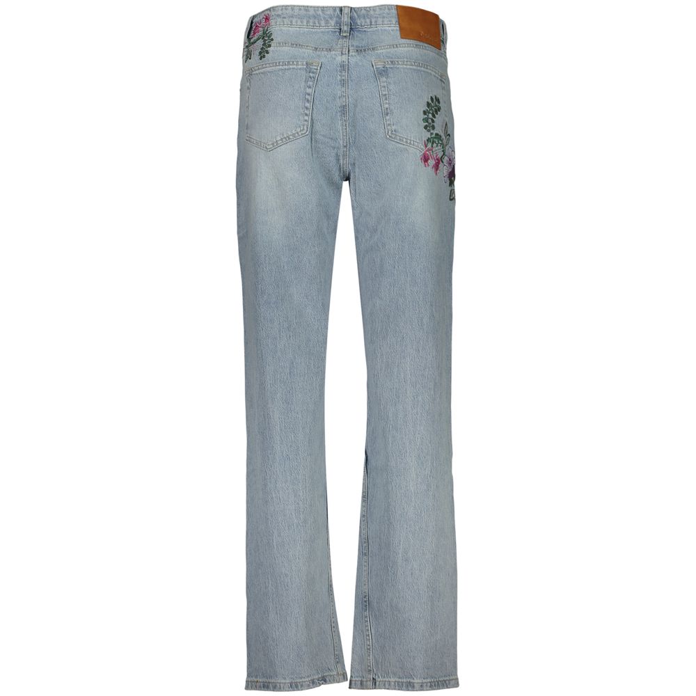 Blue Cotton Straight-Leg Jeans - ventzia