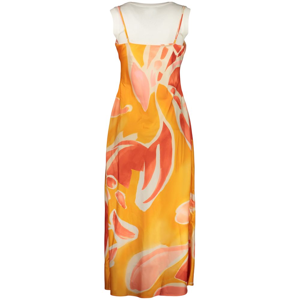 Orange Polyester Casual Dress - ventzia