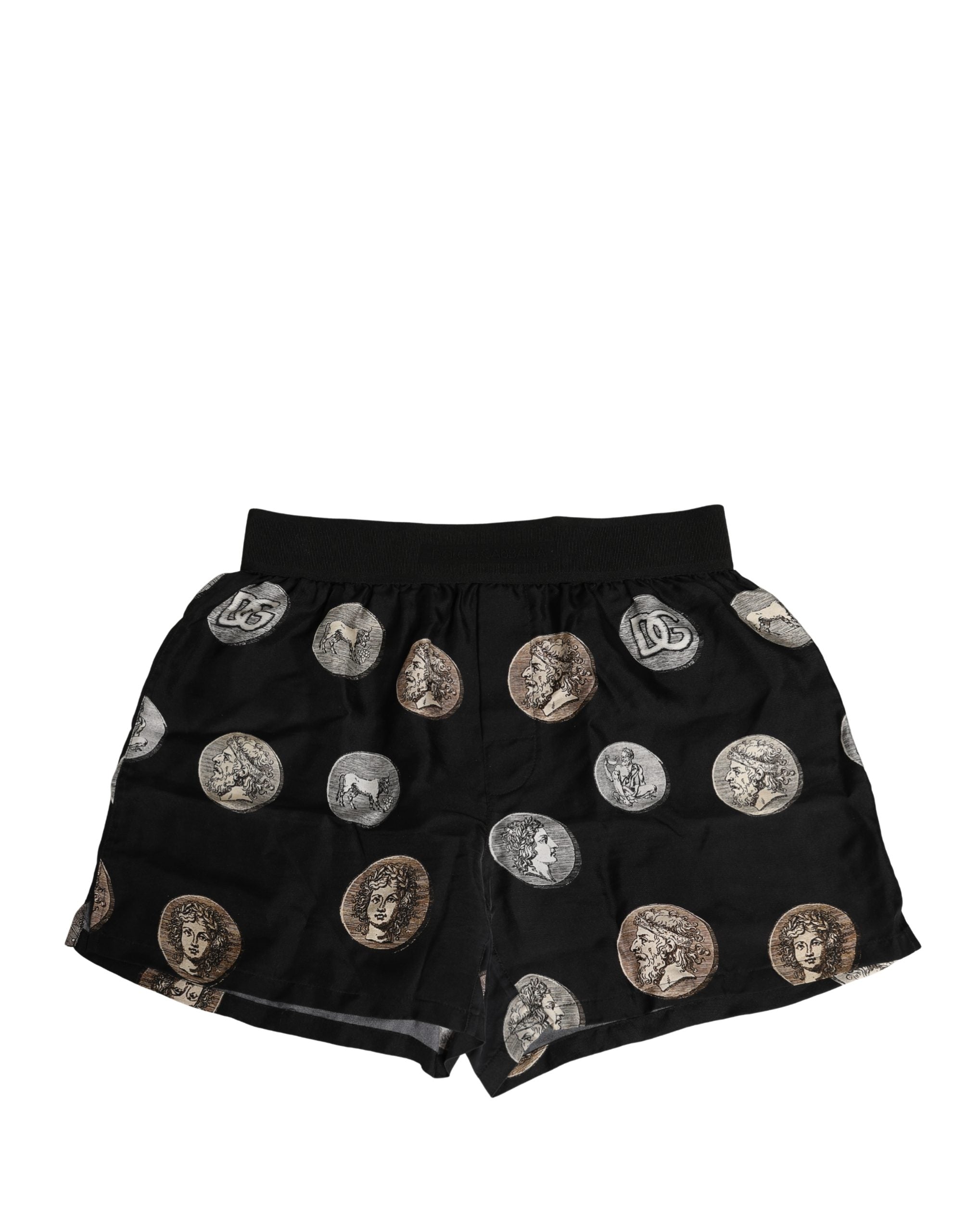 Black Ancient Coin Print Boxer Shorts Underwear - ventzia