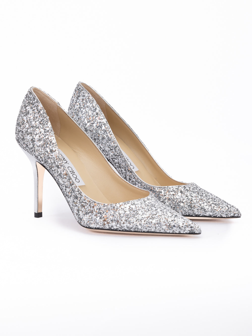 Silver Coarse Glitter Fabric Agnes Pumps - ventzia
