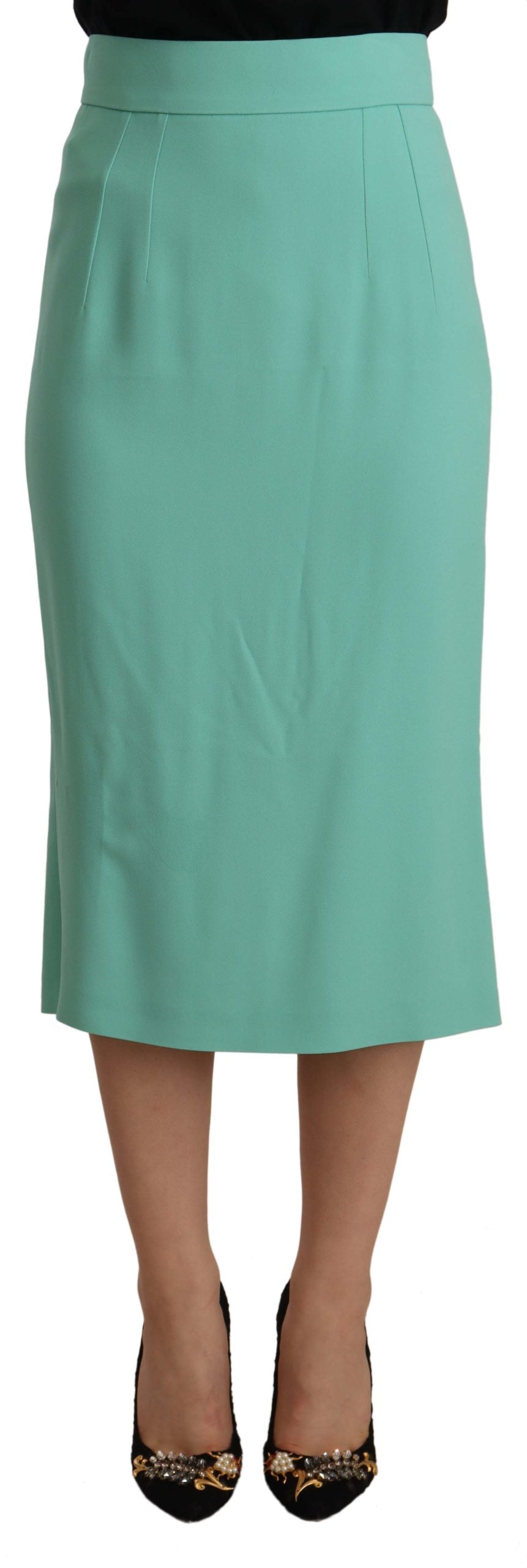 Mint Green Viscose Pencil Cut Midi Skirt - ventzia