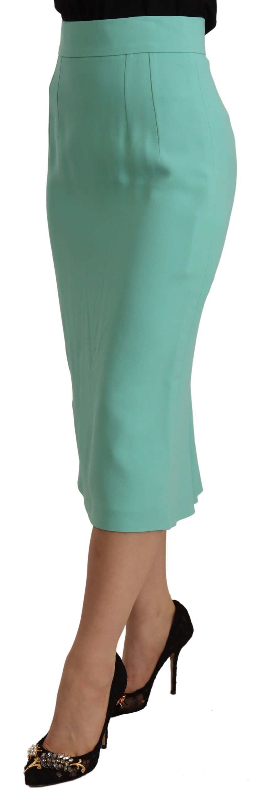 Mint Green Viscose Pencil Cut Midi Skirt - ventzia