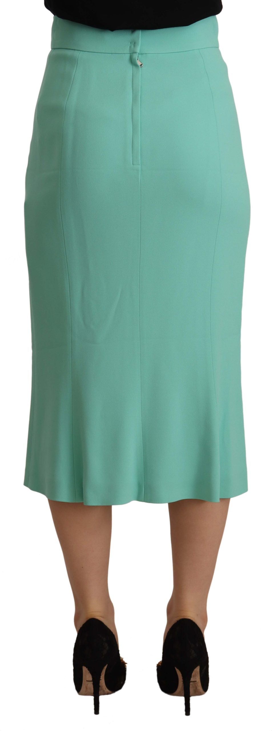 Mint Green Viscose Pencil Cut Midi Skirt - ventzia