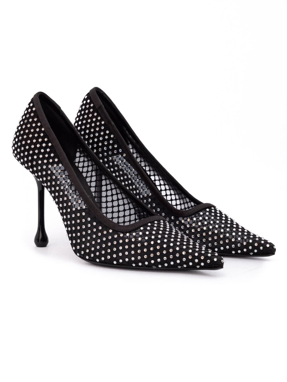 Black Mesh Satin Crystal Ixia 95 Pumps - ventzia