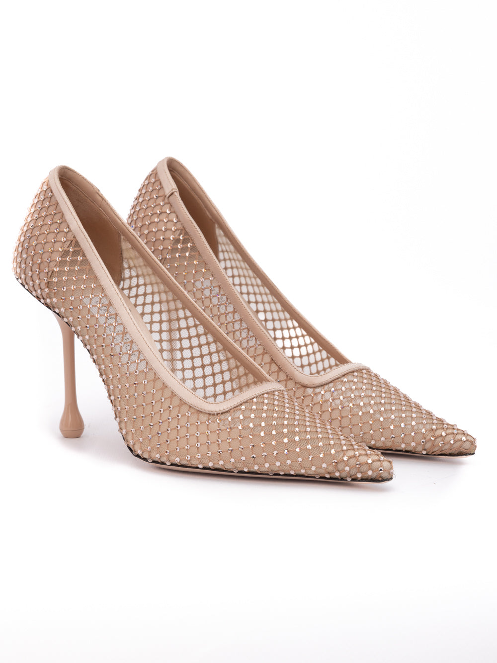 Powder Pink Mesh Satin Crystal Ixia 95 Pumps - ventzia