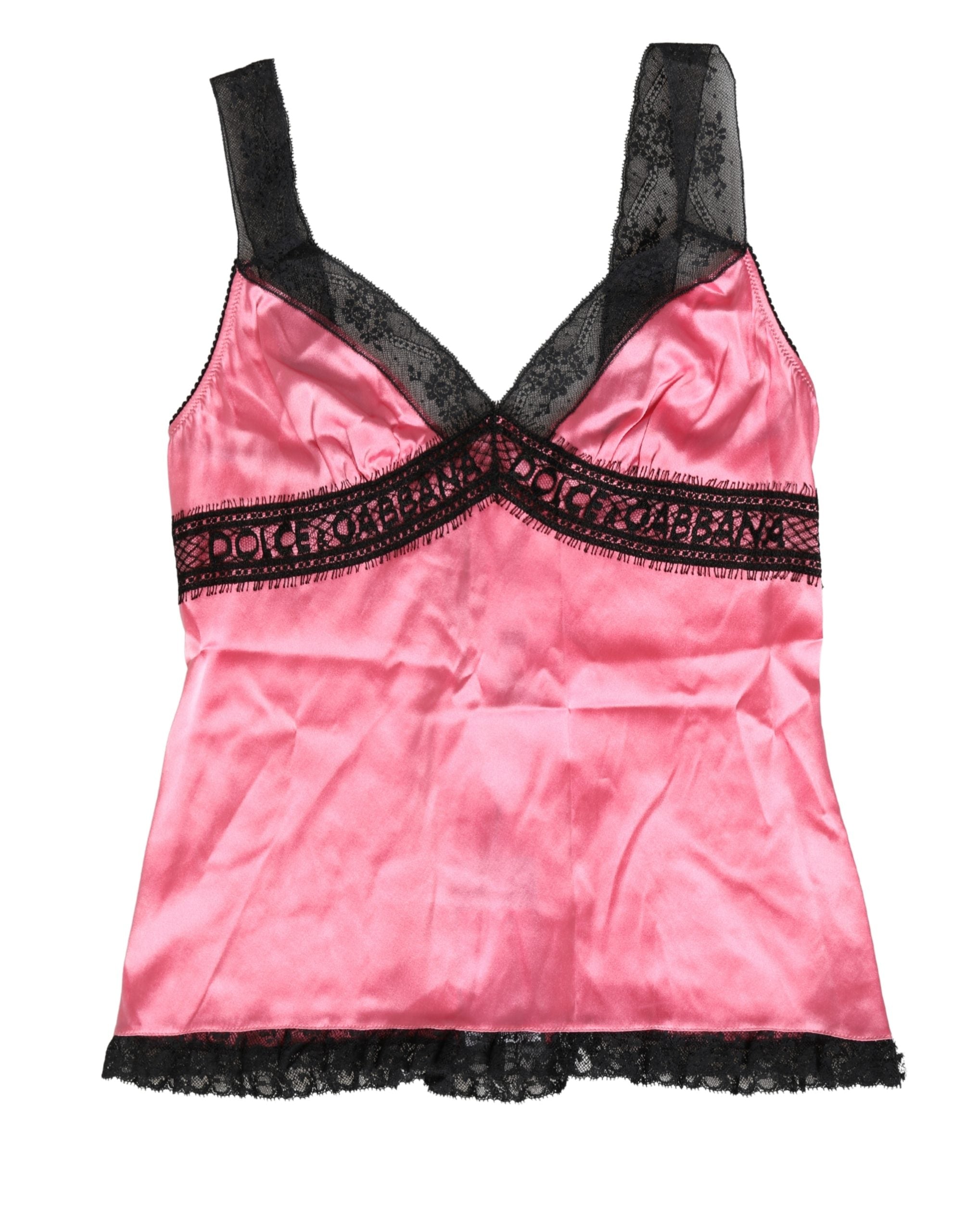 Pink Silk Satin Lace Trim Lingerie Top Sleepwear - ventzia