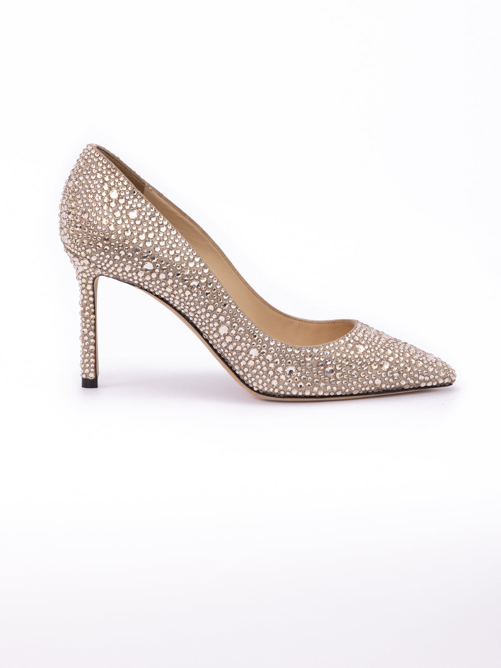 Honey Gold Shimmer Suede Crystals Romy 85 pumps - ventzia