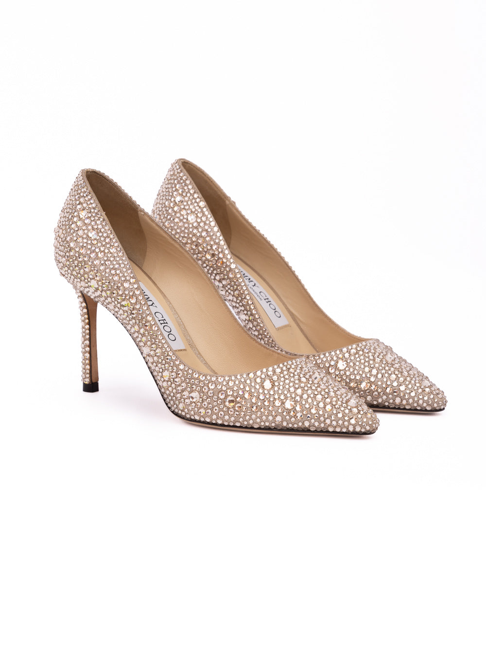 Honey Gold Shimmer Suede Crystals Romy 85 pumps - ventzia