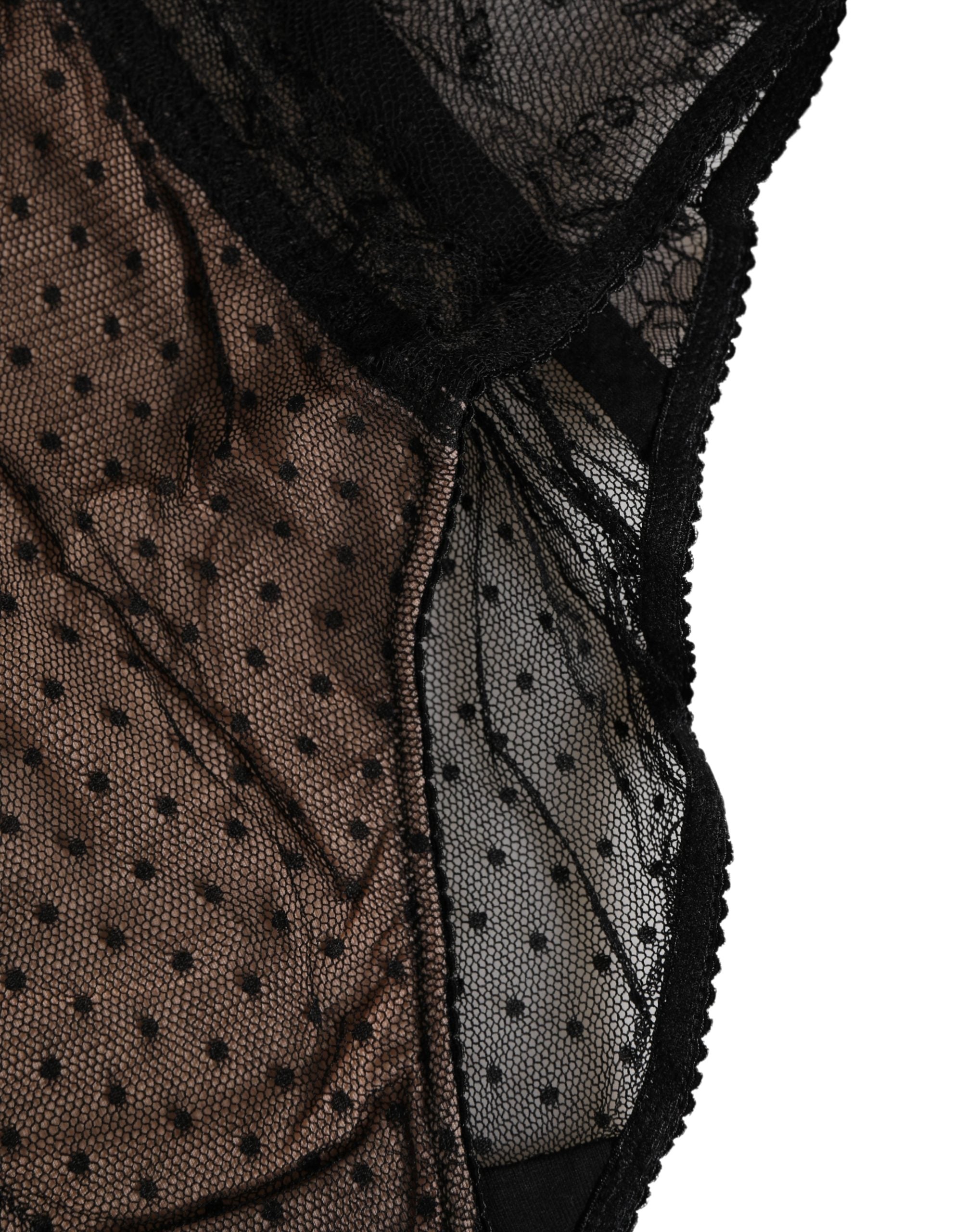 Black Sheer Polka Dot Lace High Waist Brief Underwear - ventzia