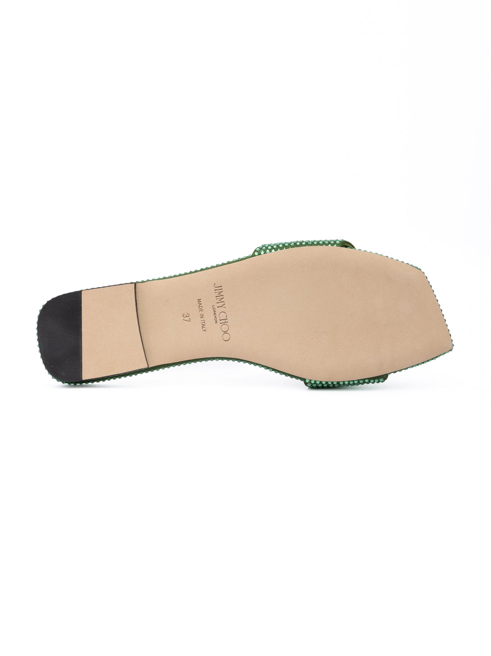 Green Satin Crystal Clovis Flat - ventzia