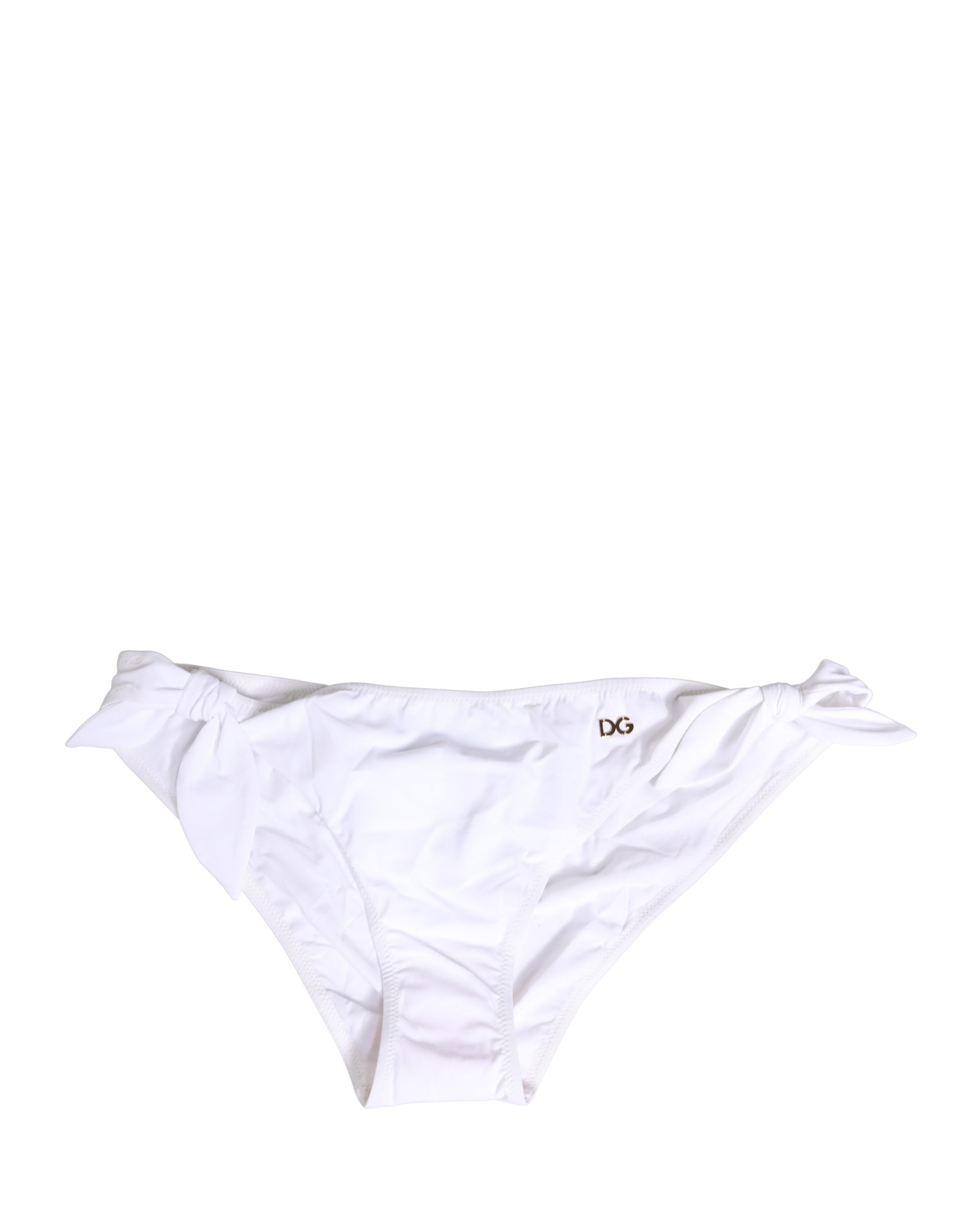 White Nylon DG Logo Plaque Bikini Bottom Swimwear - ventzia