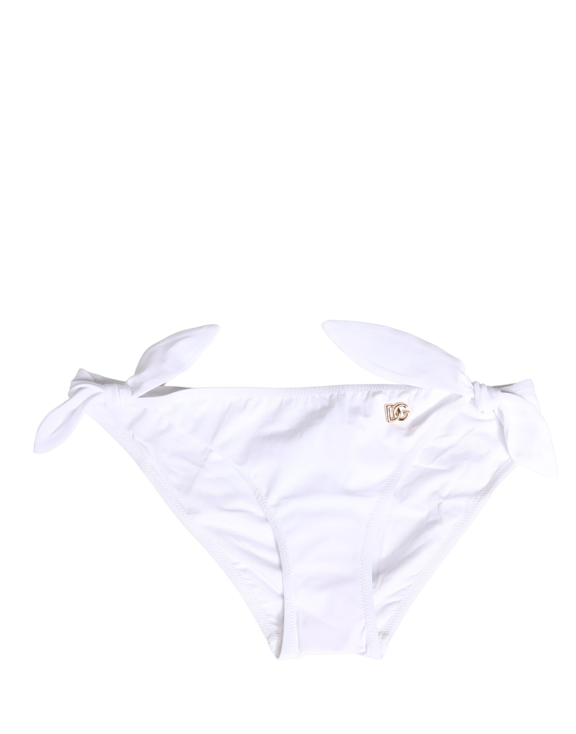 White Nylon DG Logo Plaque Bikini Bottom Swimwear - ventzia