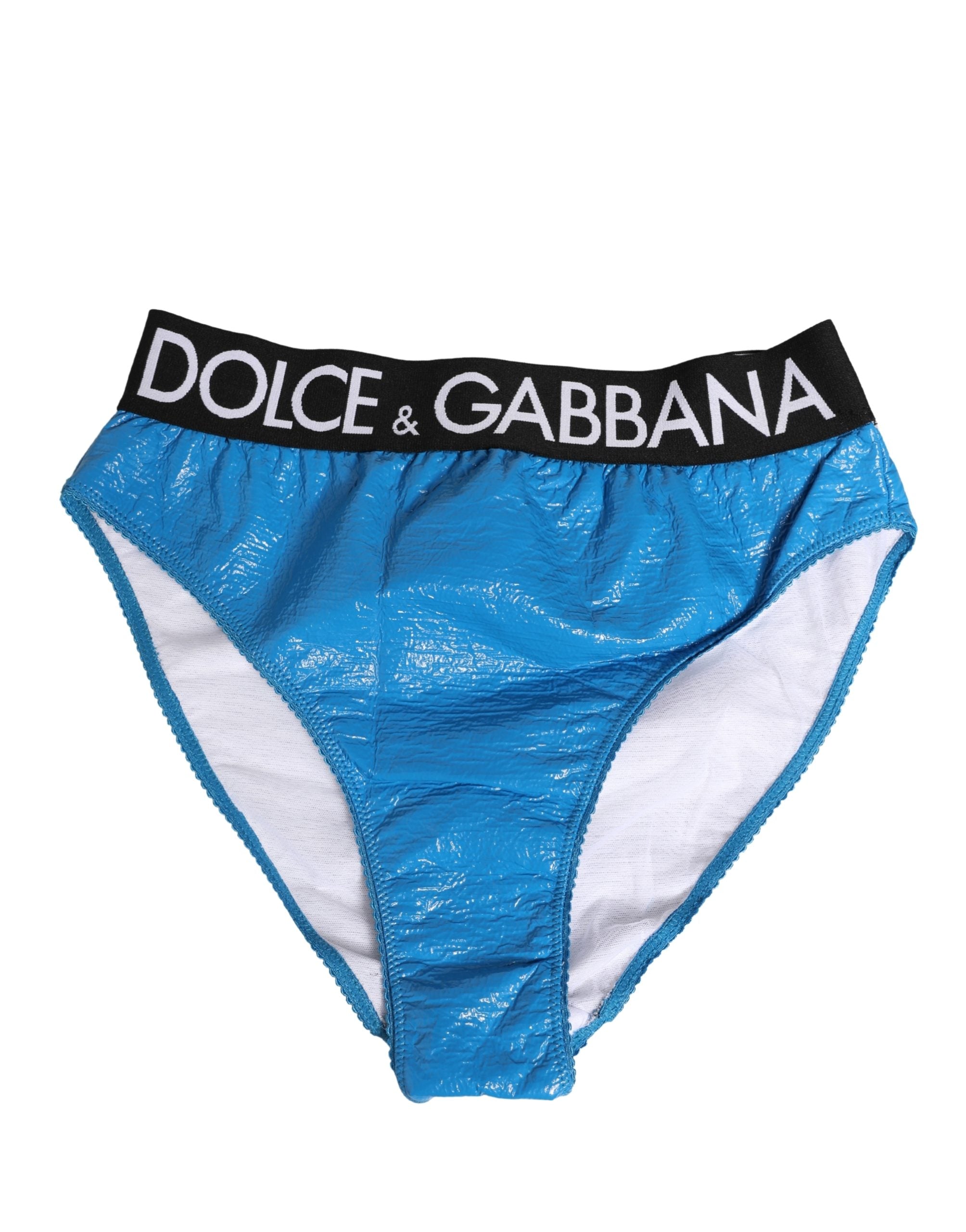 Blue Logo Waistband High Waist Brief Underwear - ventzia