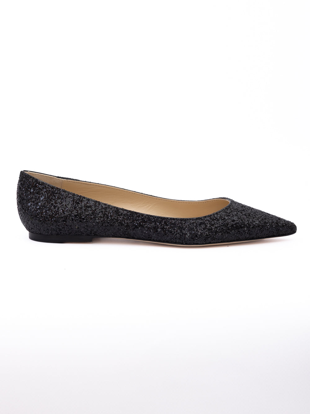 Black Coarse Glitter Fabric Alina Ballet Flat - ventzia