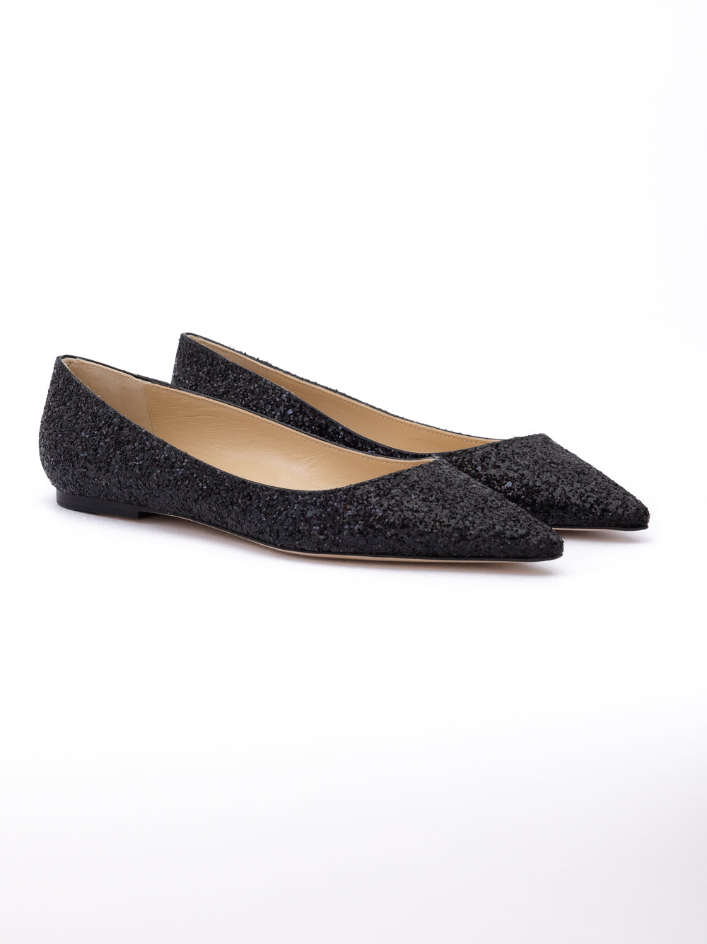 Black Coarse Glitter Fabric Alina Ballet Flat - ventzia