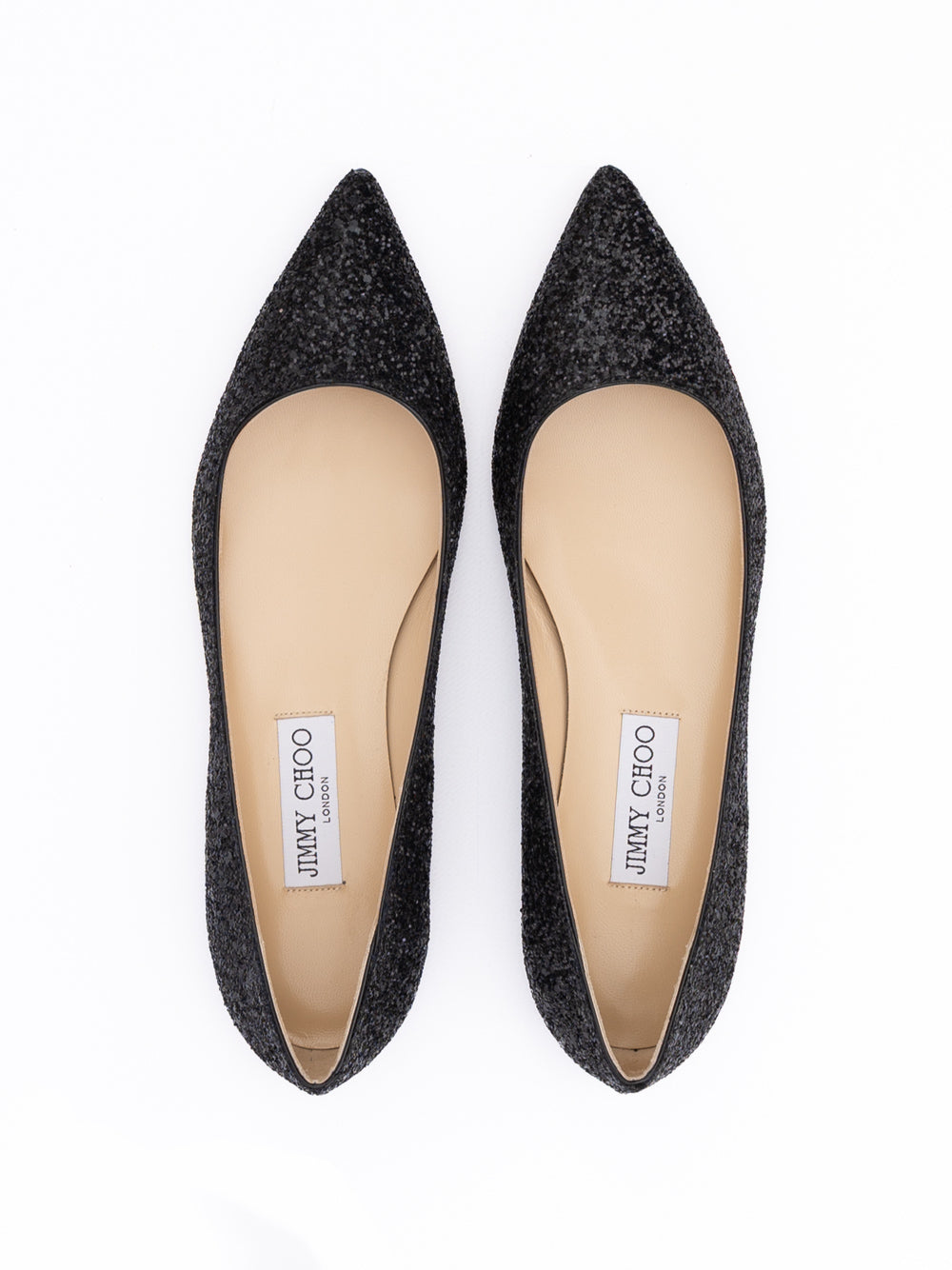 Black Coarse Glitter Fabric Alina Ballet Flat - ventzia