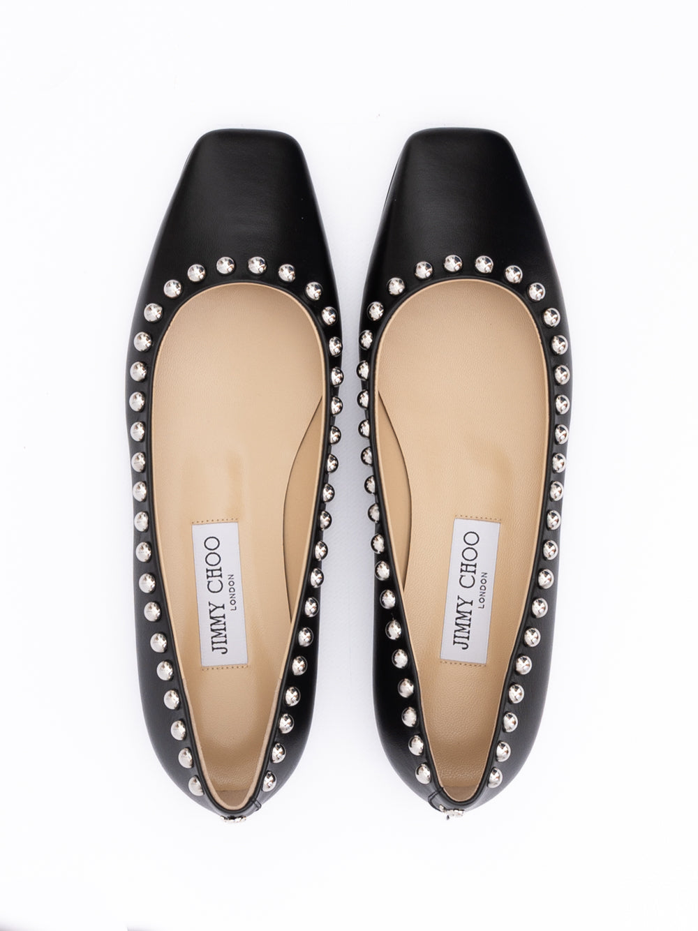 Black Leather Dome Studs Mirele Ballet Flat - ventzia