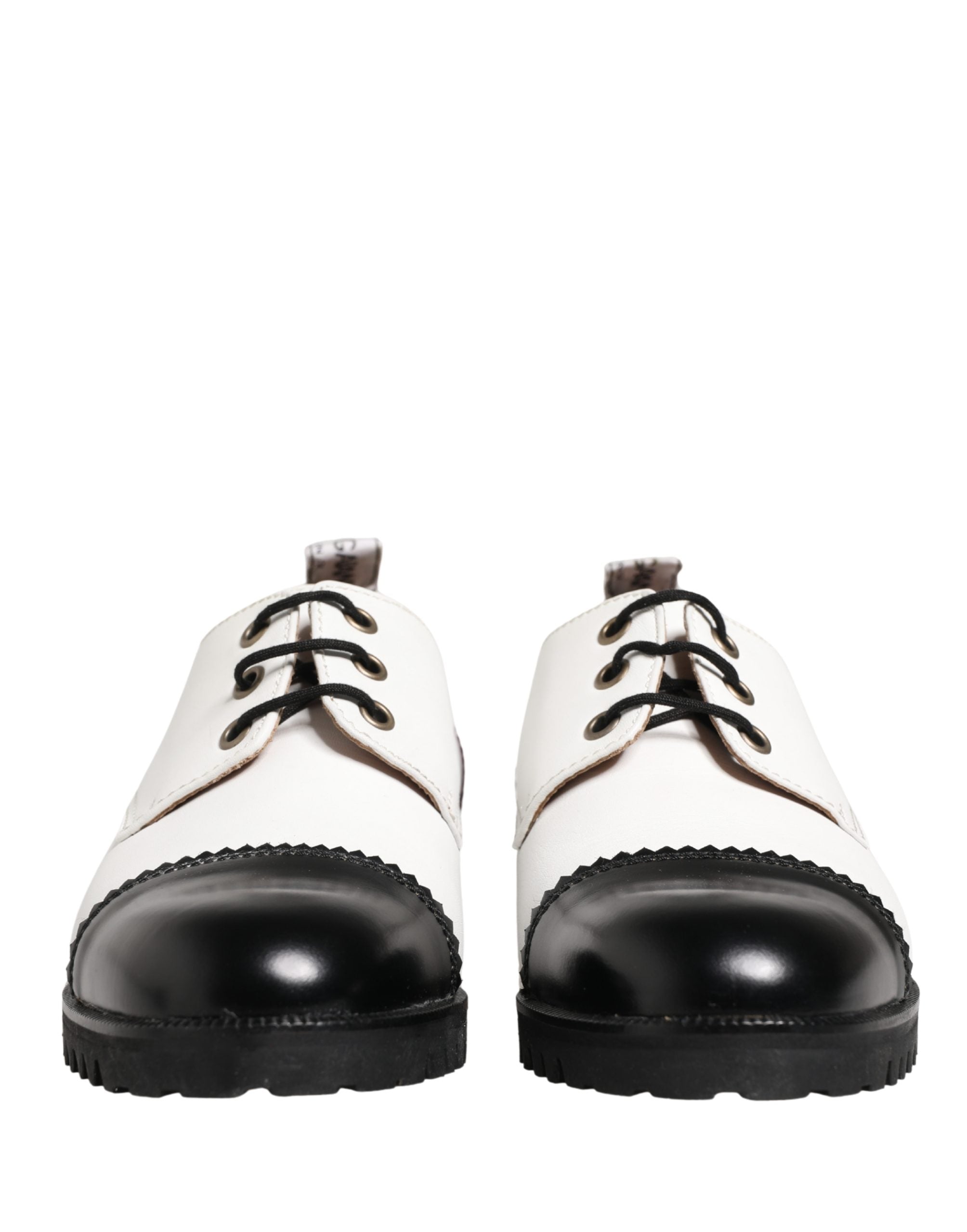 Black White Leather Derby Shoes - ventzia
