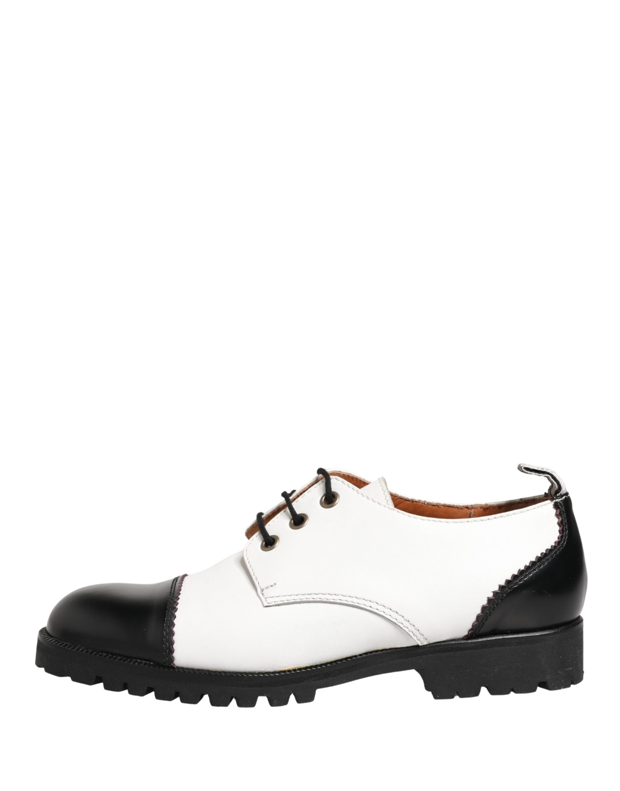 Black White Leather Derby Shoes - ventzia