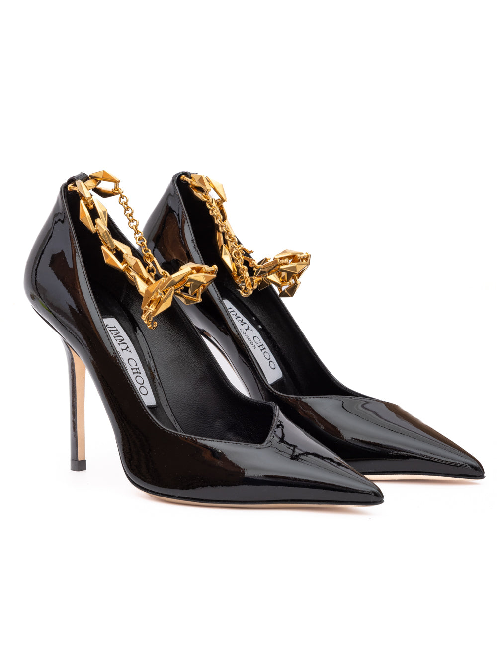 Black Patent Leather Diamond Talura Pumps - ventzia