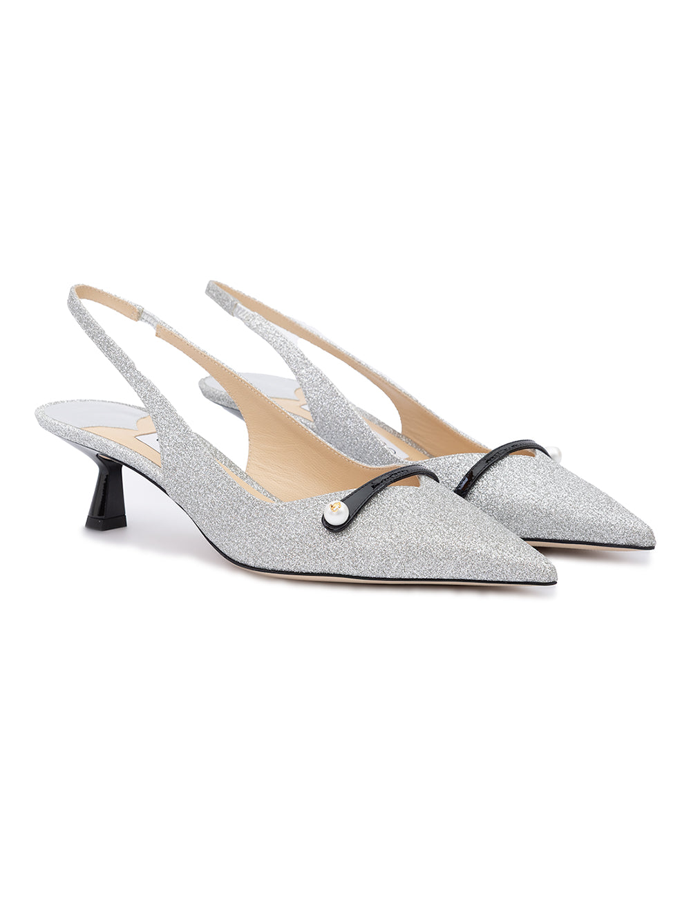 Silver Fine Glitter Amita 45 Slingback Pumps - ventzia