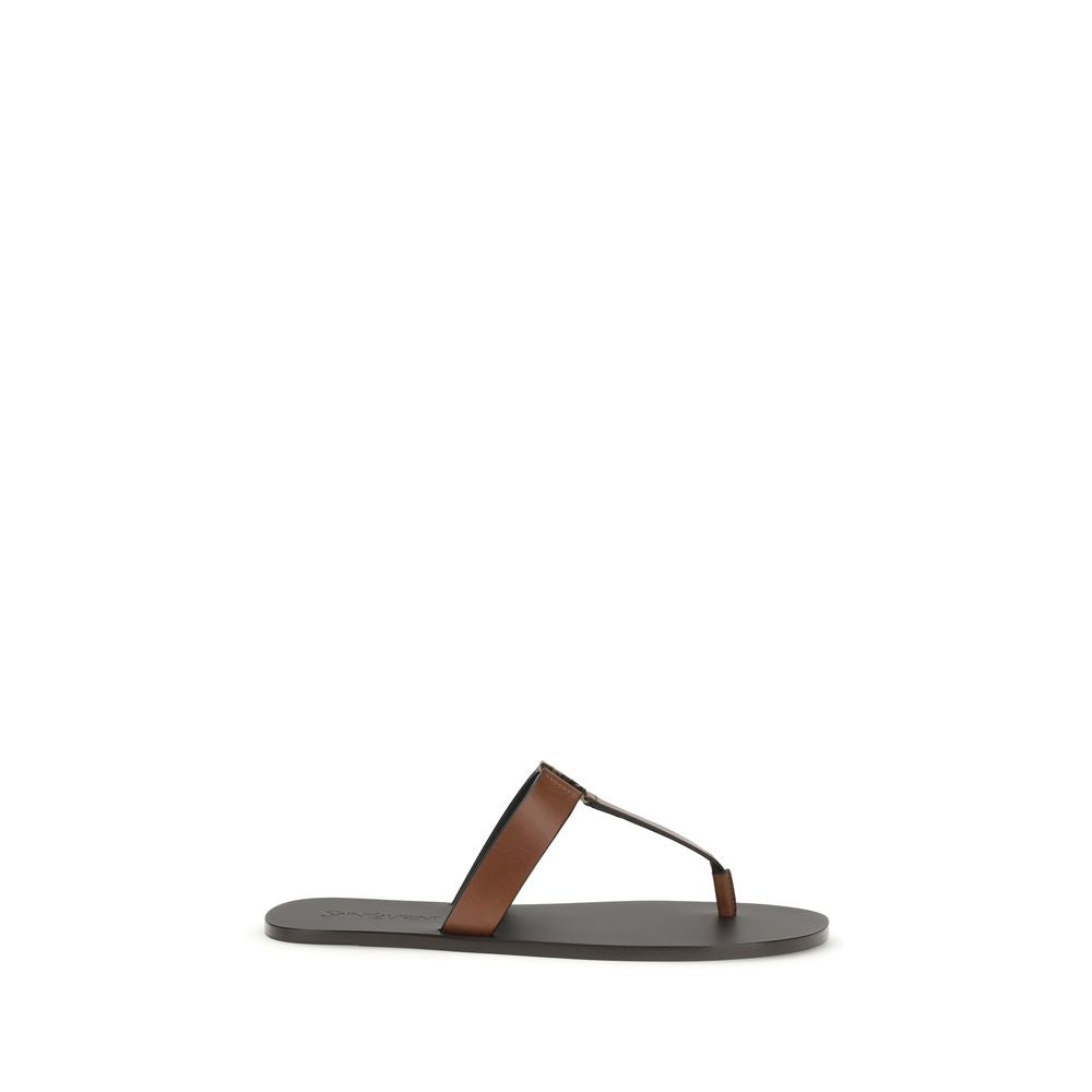 Brown Calf Leather Bos Taurus Flip-Flop Sandals - ventzia