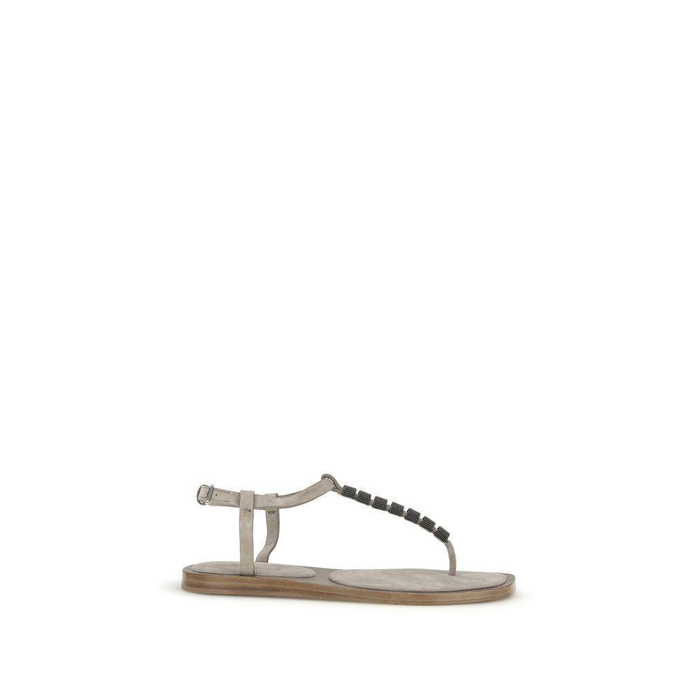 Beige Calf Leather Bos Taurus Flat Sandals - ventzia